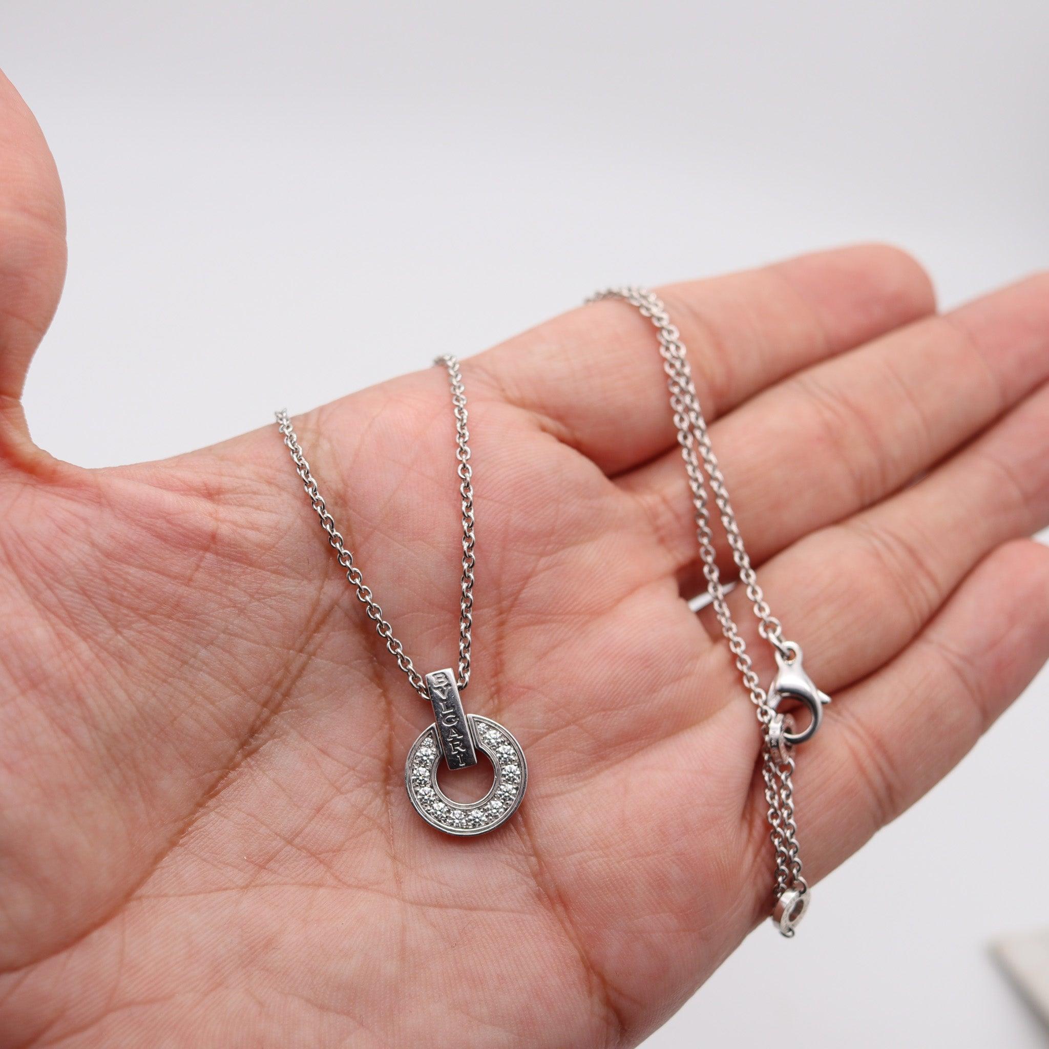 BULGARI Milano Bvlgari-Bvlgari Pendant Necklace 18Kt White Gold and VS Diamonds For Sale 2