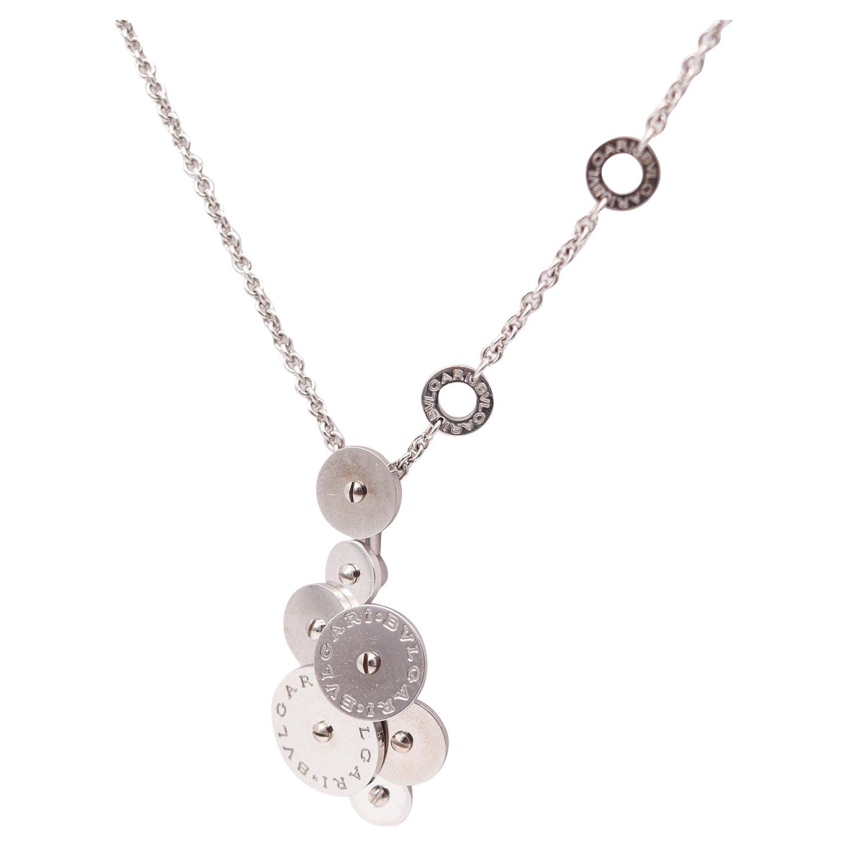 BULGARI Milano "Cicladi" Kinetische Kreise Anhänger Halskette in 18Kt Weißgold im Angebot