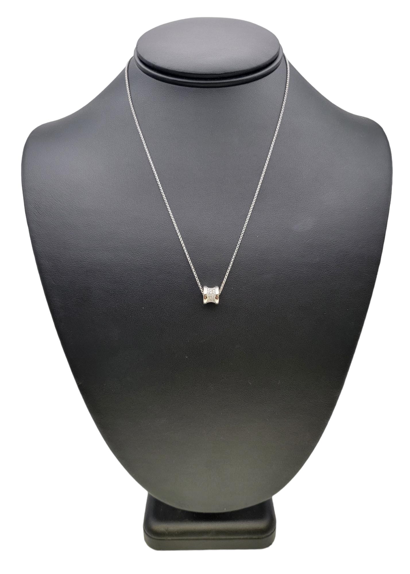 Bulgari Mini B.Zero1 Pave Diamond Spool Pendant Necklace in 18 Karat White Gold For Sale 5