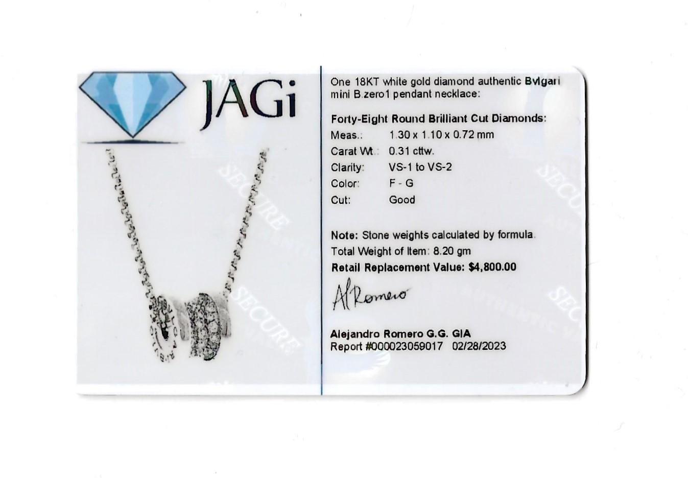Bulgari Mini B.Zero1 Pave Diamond Spool Pendant Necklace in 18 Karat White Gold For Sale 7