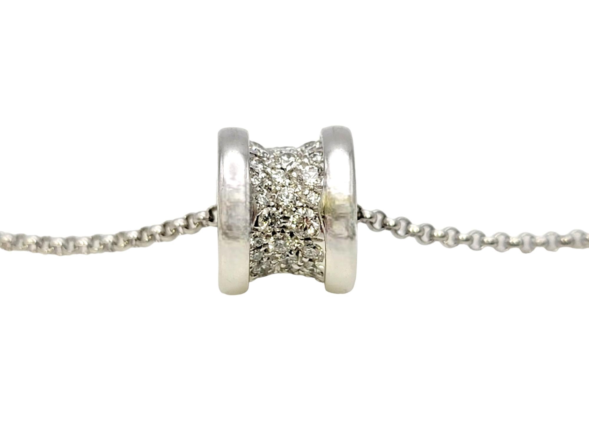 Round Cut Bulgari Mini B.Zero1 Pave Diamond Spool Pendant Necklace in 18 Karat White Gold For Sale