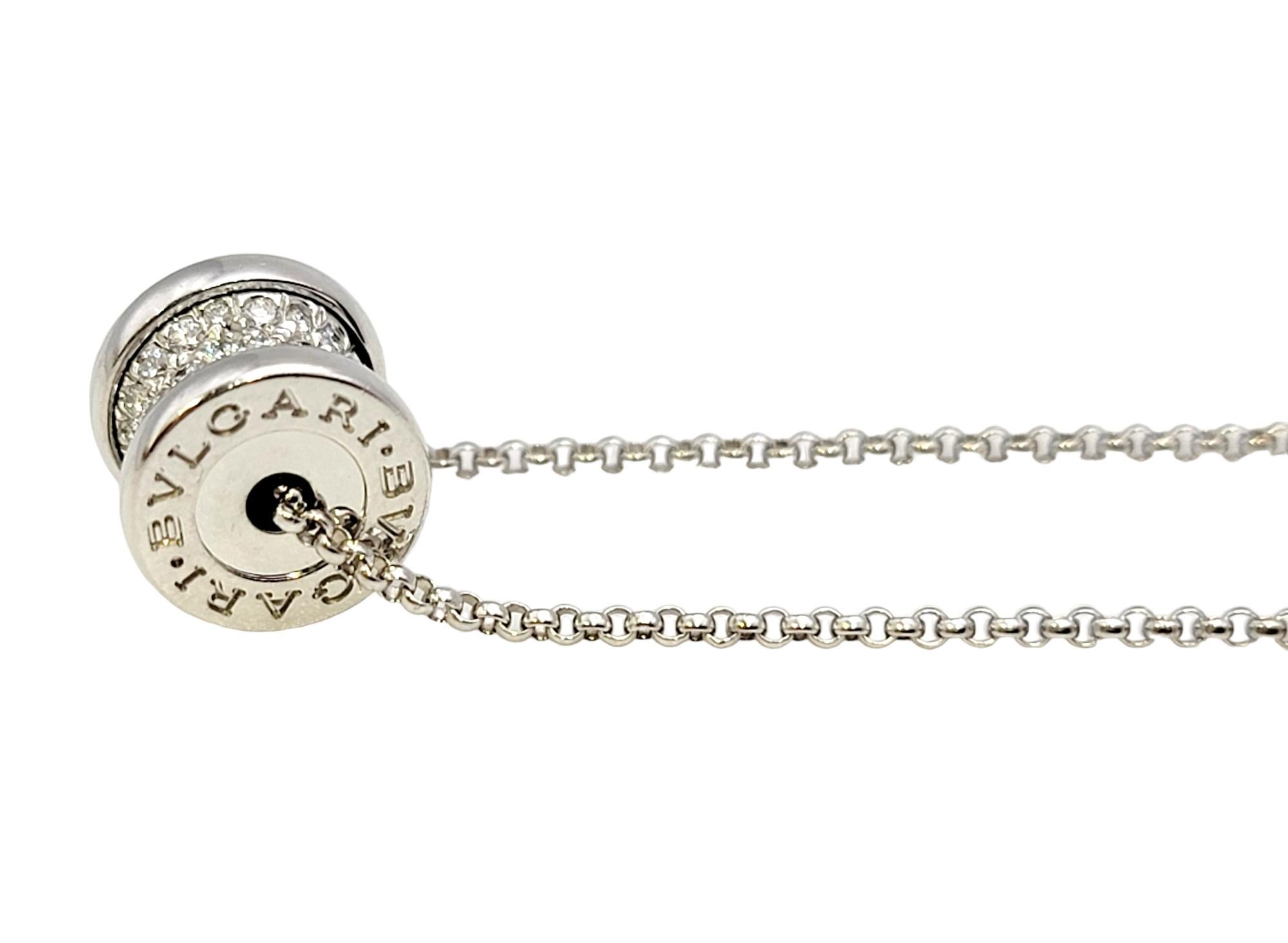 Bulgari Mini B.Zero1 Pave Diamond Spool Pendant Necklace in 18 Karat White Gold In Excellent Condition For Sale In Scottsdale, AZ
