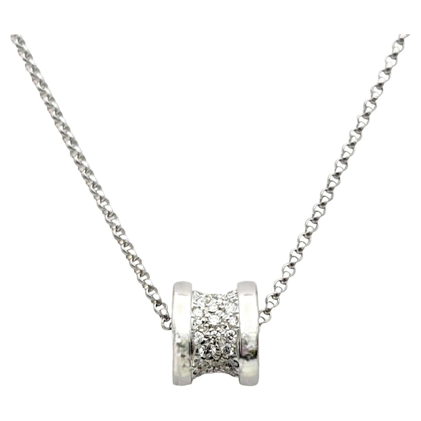 Bulgari Mini B.Zero1 Pave Diamond Spool Pendant Necklace in 18 Karat White Gold For Sale