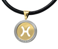 Bulgari Modern 18-Karat Gold Steel Gemini Zodiac Tondo Pendant Necklace