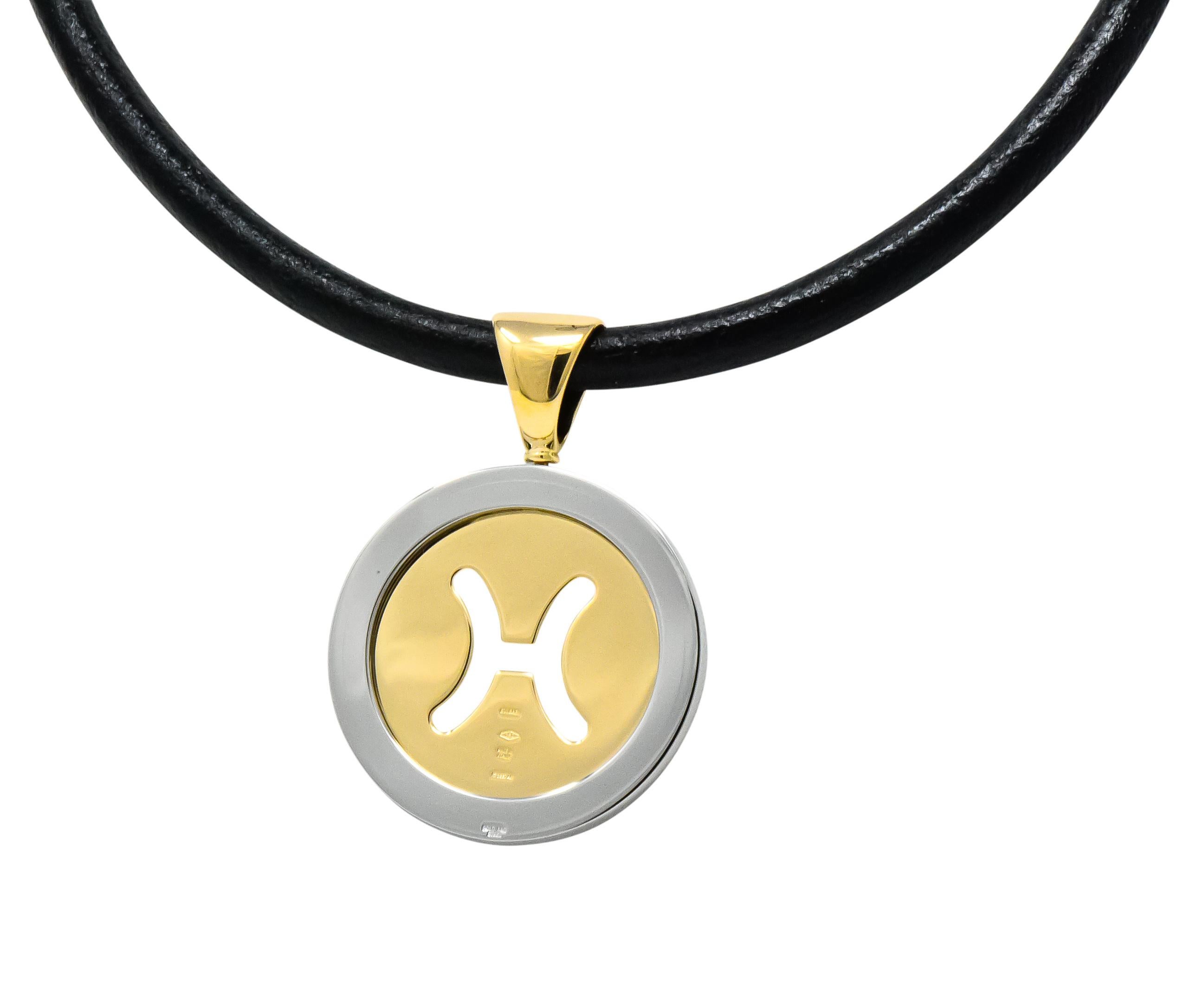 Contemporary Bulgari Modern 18-Karat Gold Steel Gemini Zodiac Tondo Pendant Necklace
