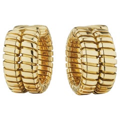 Bulgari Modernist Gold Double Full Hoop Huggie Earrings