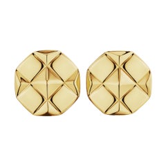 Vintage Bulgari Modernist Quilted Gold Button Clip Earrings