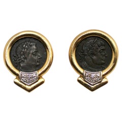 Bulgari Monet inspiriert 18k Gold römische Münze Ohrringe mit Diamanten circa 1970s