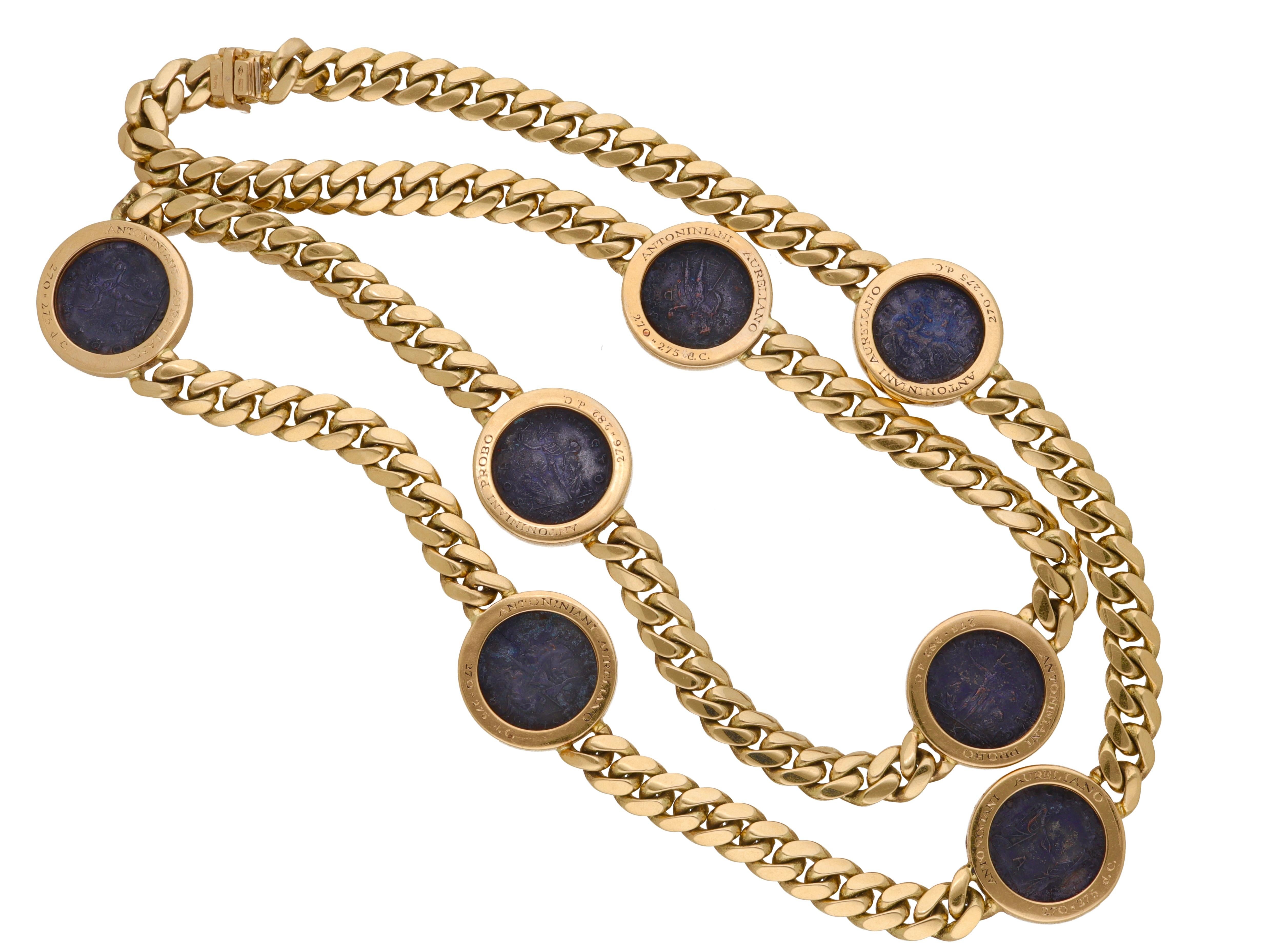 Modern Bulgari Monete 18 Kt. Yellow Gold Necklace Seven Coins For Sale