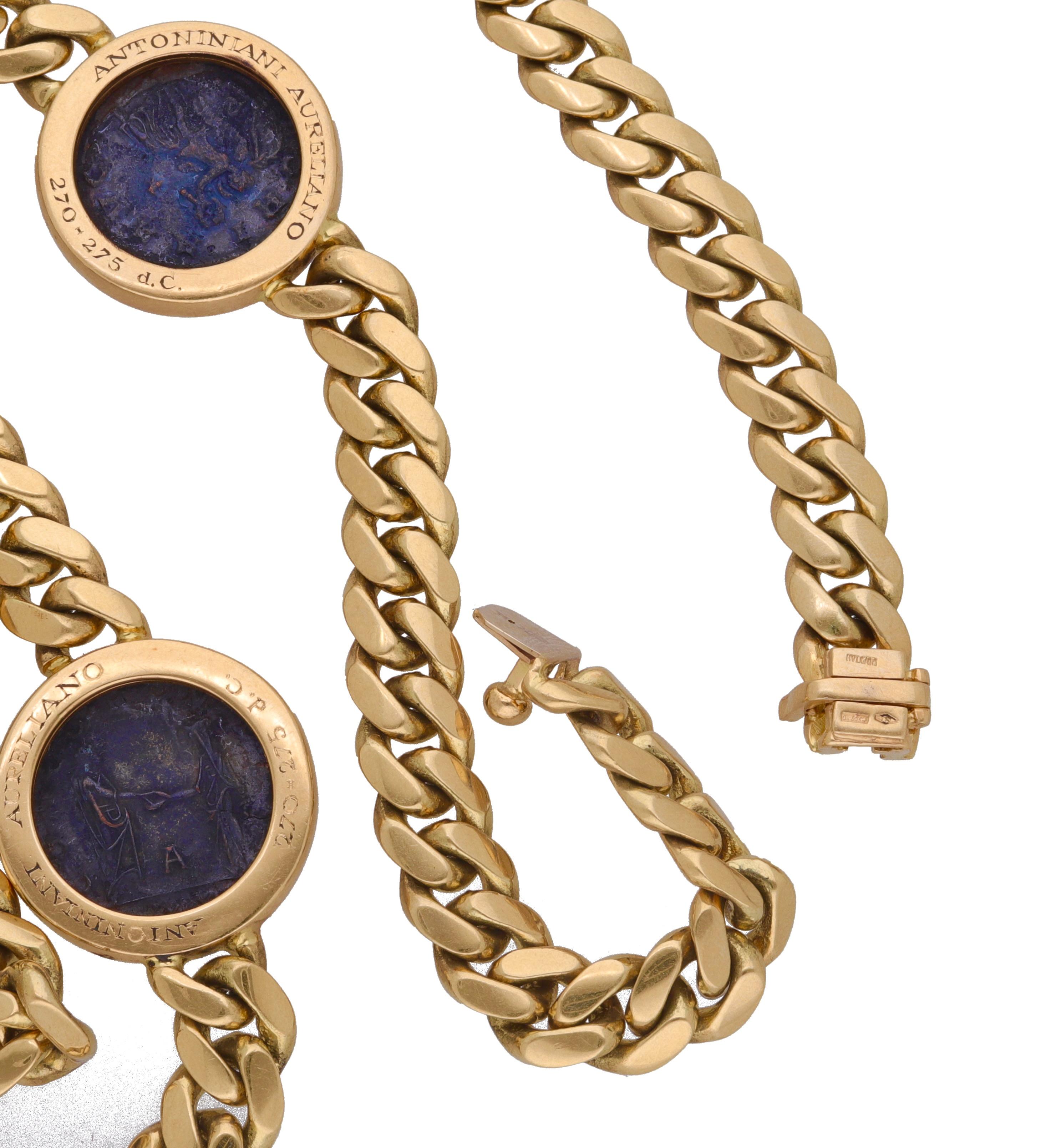 Bulgari Monet 18 Kt. Halskette aus Gelbgold mit sieben Münzen Damen im Angebot