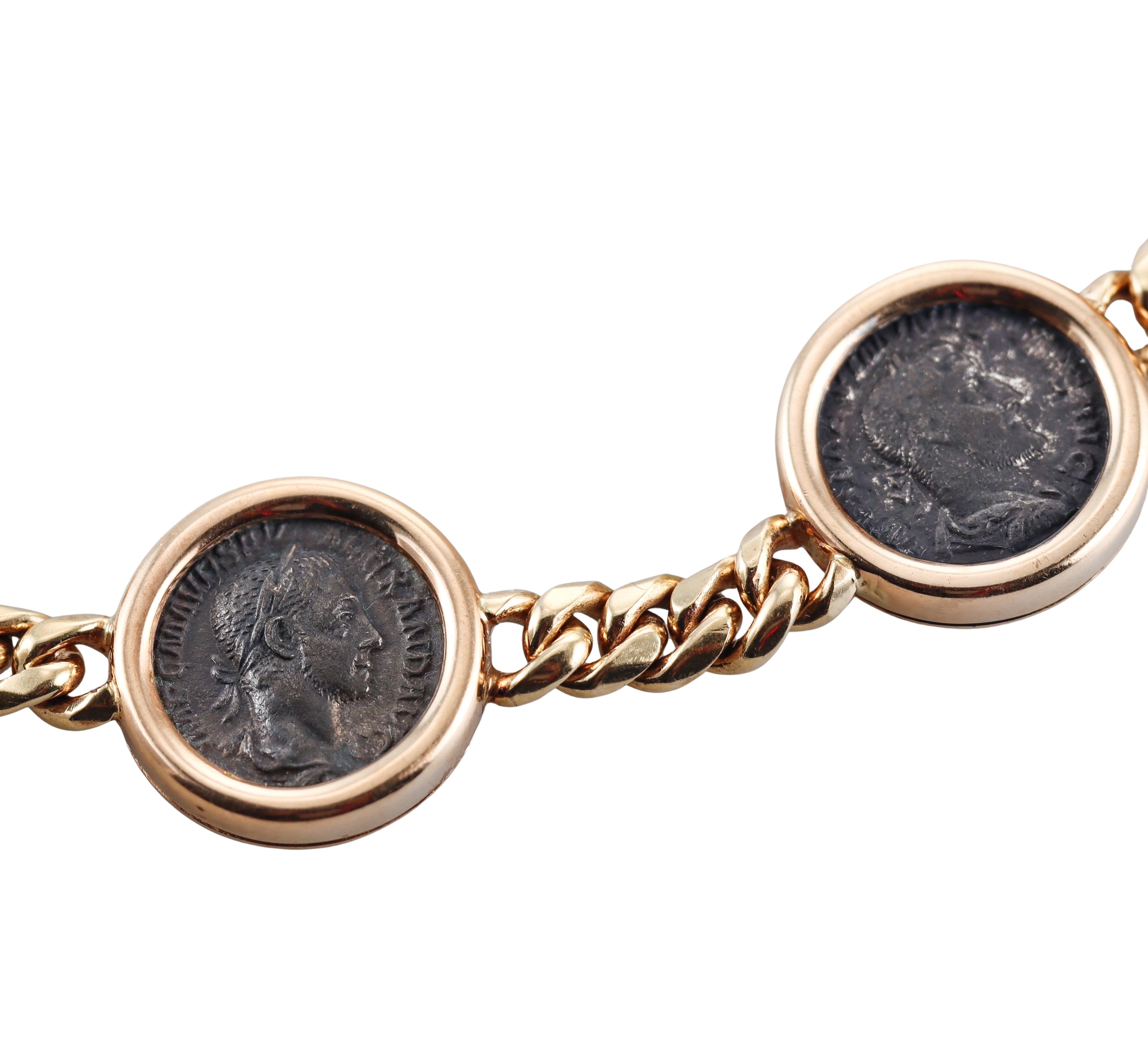 Taille ronde Bulgari Collier Monete 7 pièces anciennes en or rose et diamants en vente