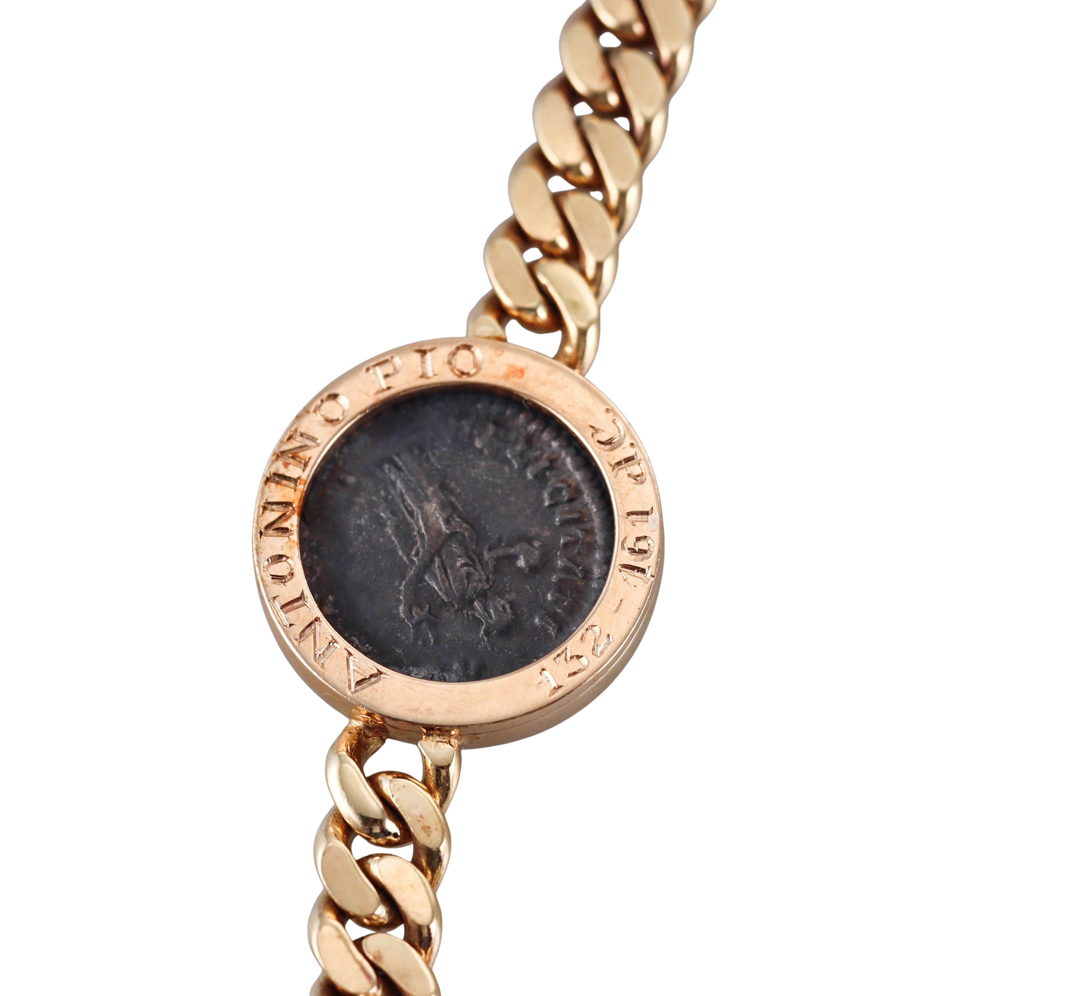 Bulgari Collier Monete 7 pièces anciennes en or rose et diamants en vente 2