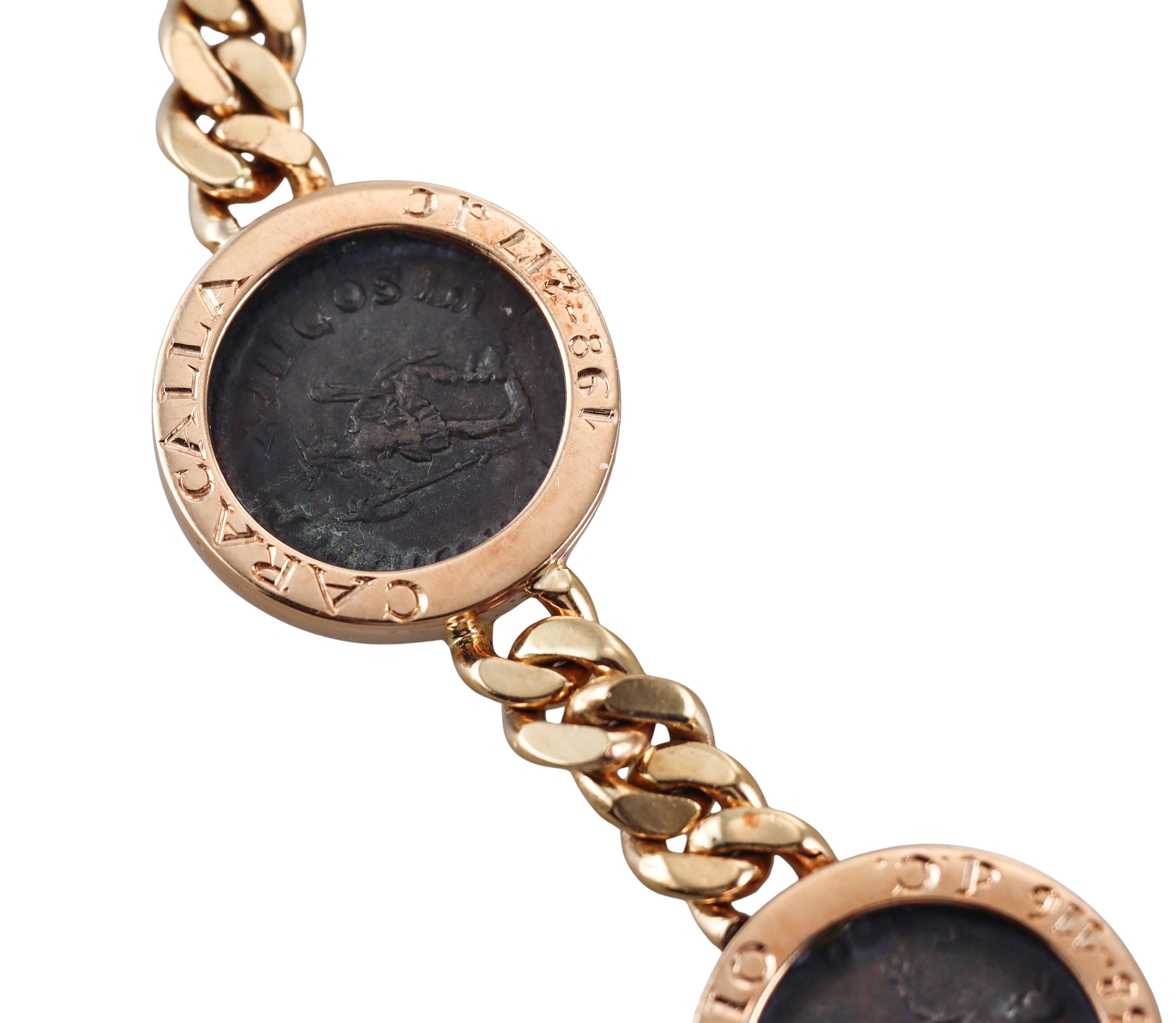 Bulgari Collier Monete 7 pièces anciennes en or rose et diamants en vente 3