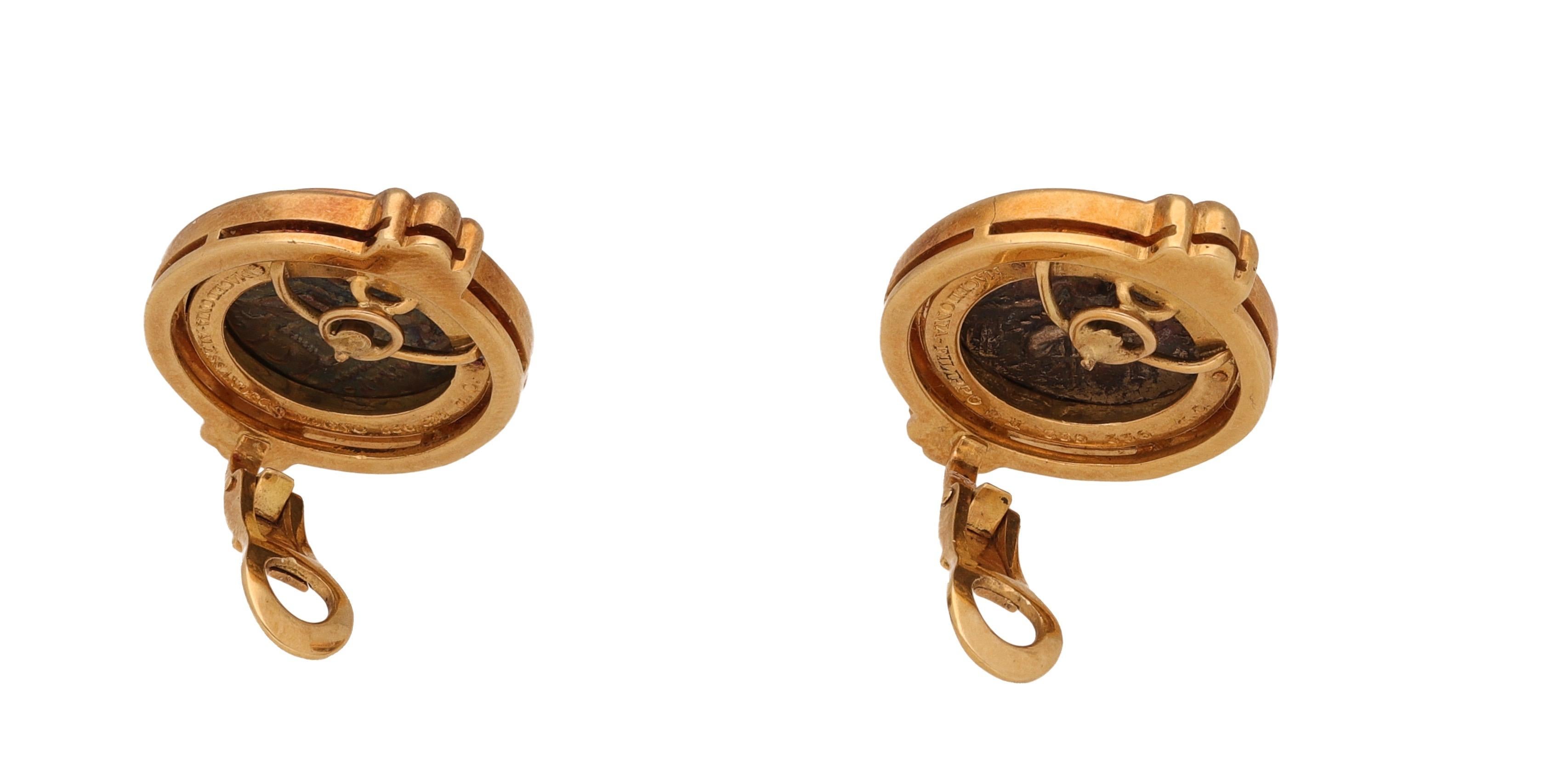 Women's Bulgari Monete Ancient Coin 18 Karat Yellow Gold Earrings