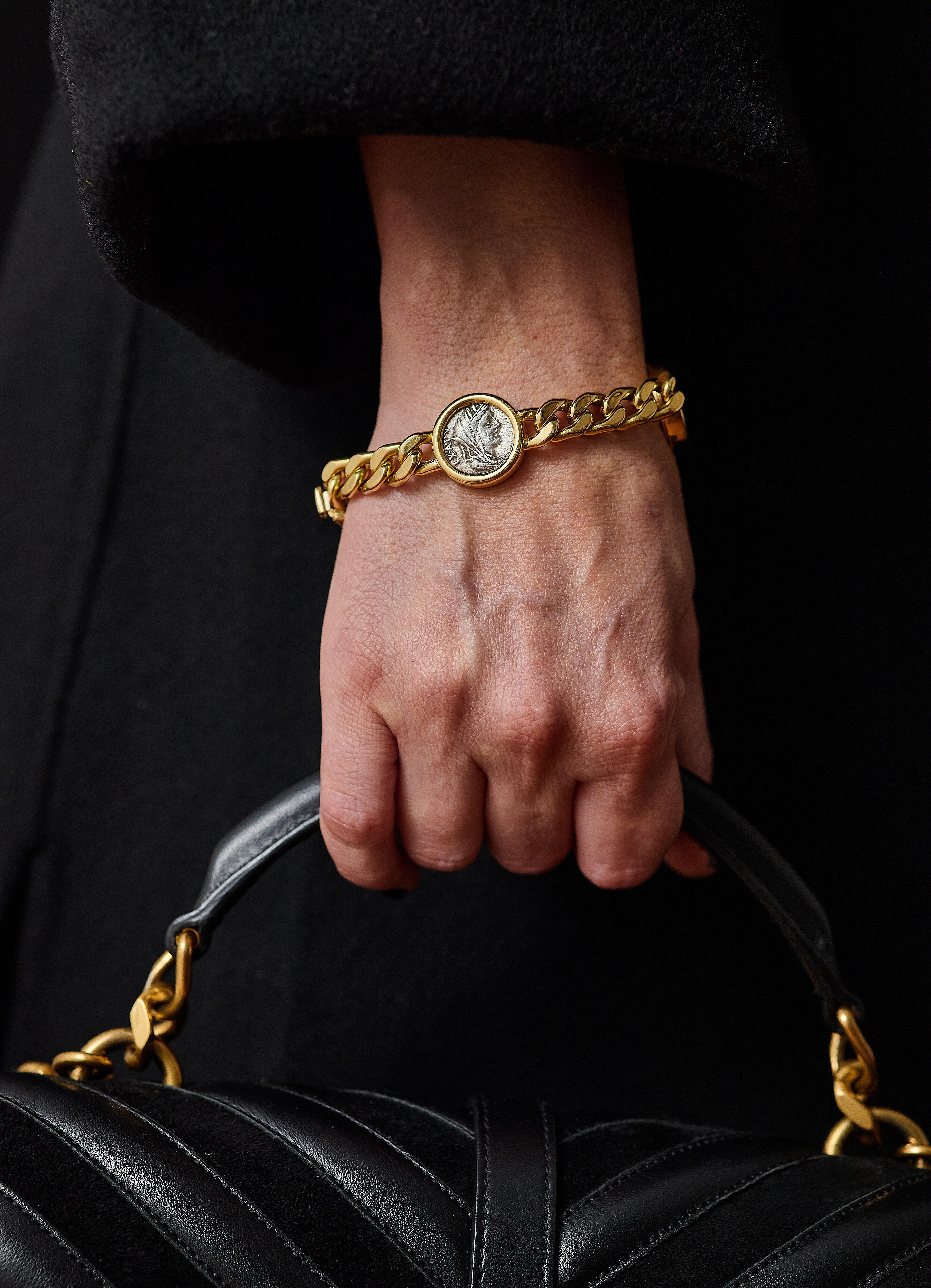 Modern Bulgari monete ancient coin 18k gold bracelet