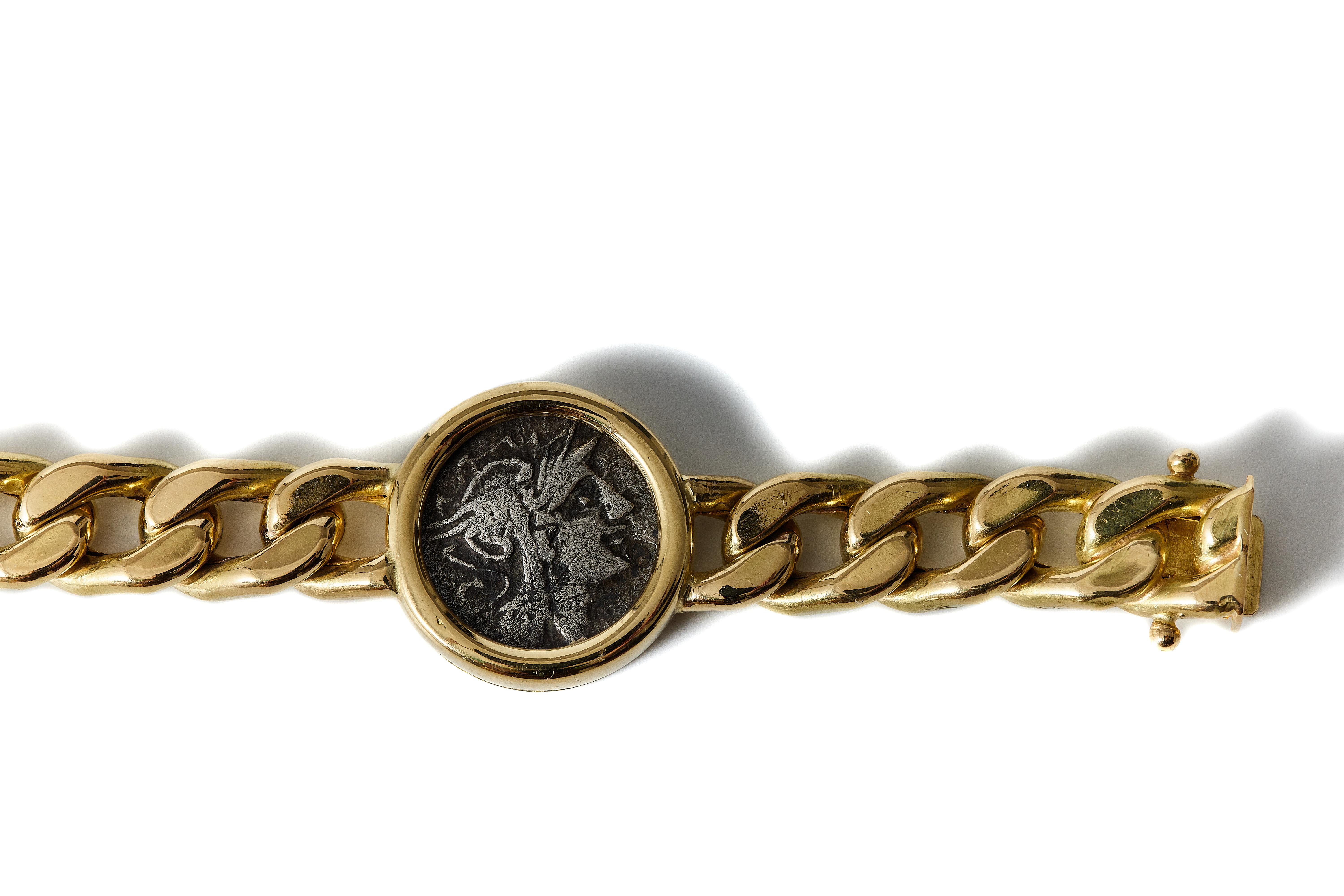 Women's or Men's Bulgari monete ancient coin 18k gold bracelet
