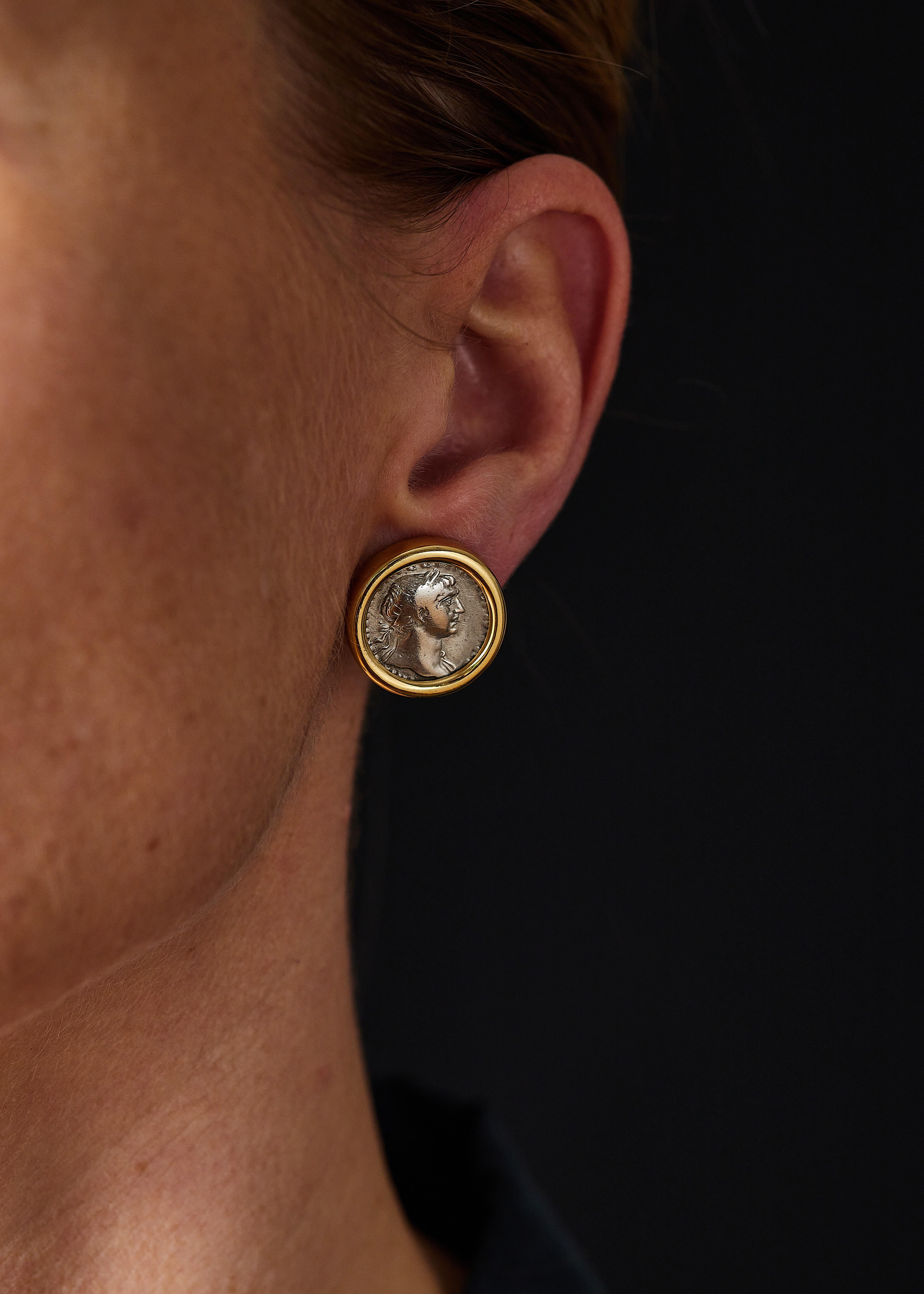 Retro Bulgari monete ancient coin 18k gold earrings.