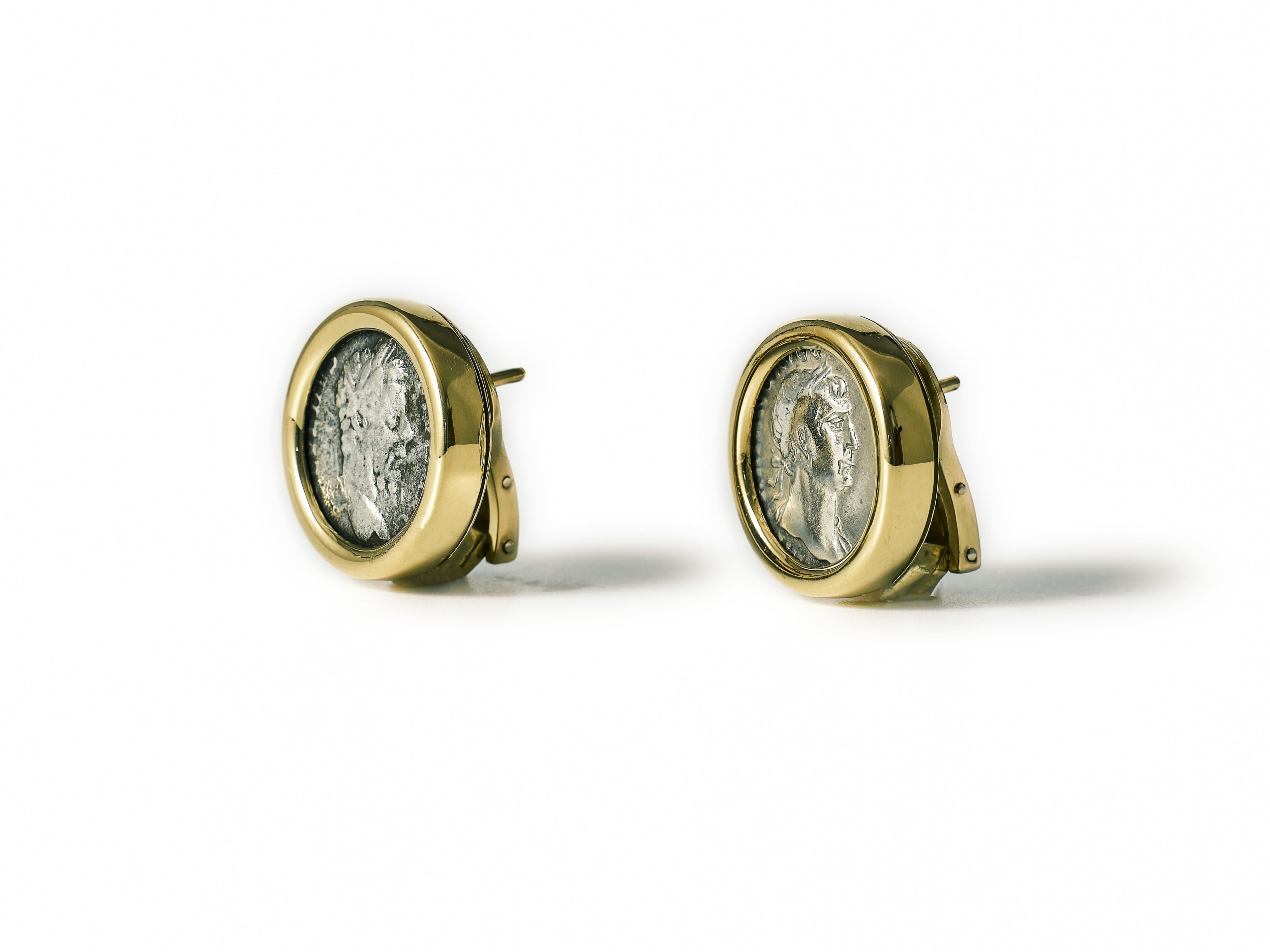 Bulgari monete ancient coin 18k gold earrings. 1