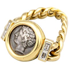 Bulgari Monete Ancient Coin Diamond 18 Karat Gold Flexible Ring