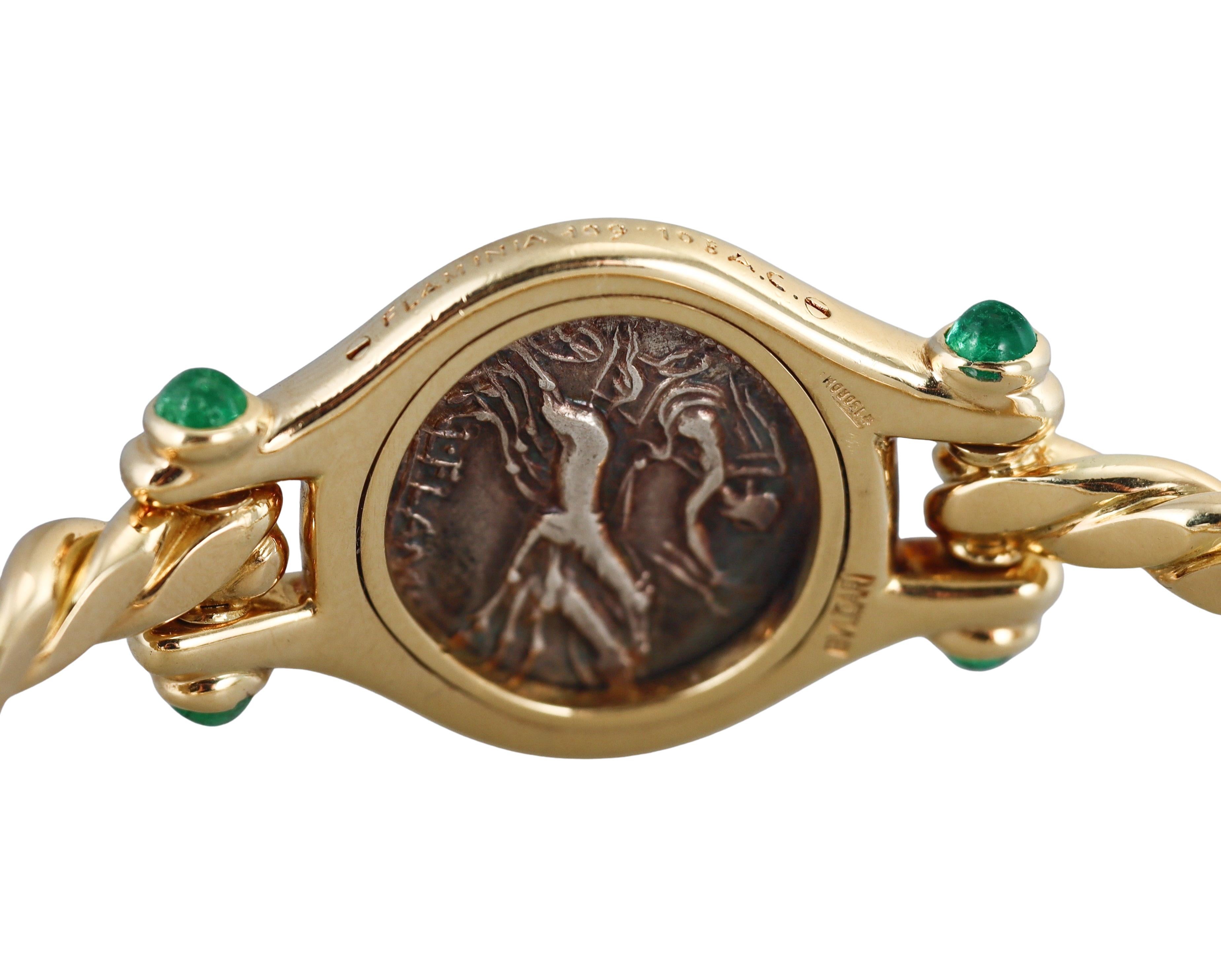 Bulgari Flaminia 109-108 avant J.-C. Bracelet en or jaune Emeraude Pour femmes en vente