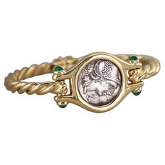 Bulgari Monete Ancient Coin Flaminia 109-108 A.C. Emerald Yellow Gold Bracelet