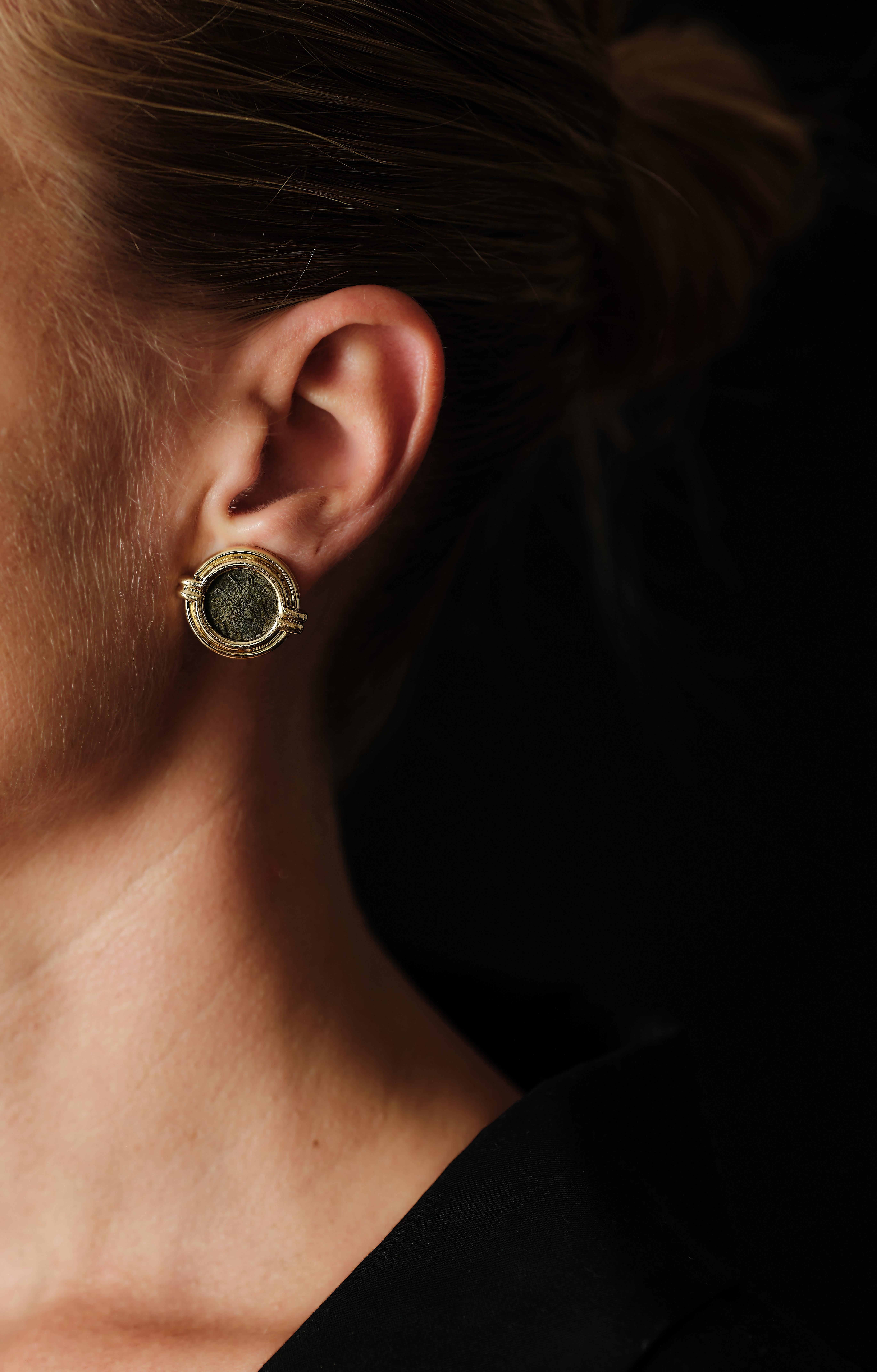 Modern Bulgari Monete Ancient Coin Gold Earrings For Sale