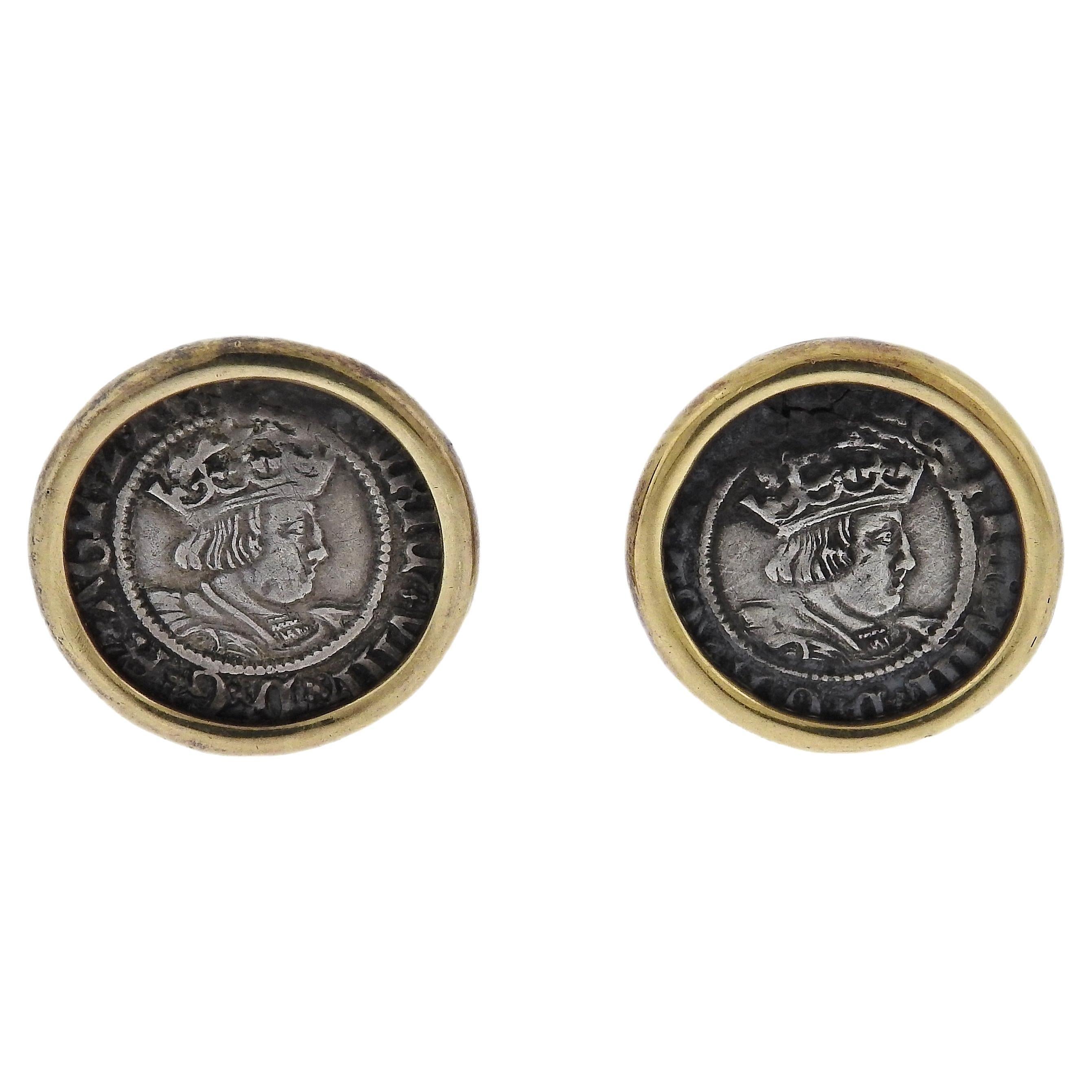 Bulgari Monete-Ohrringe aus Gold mit antiker Münze im Angebot