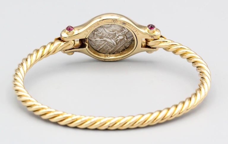 Bulgari Monete Ancient Coin Ruby 18K Yellow Gold Bracelet In Good Condition For Sale In New York, NY