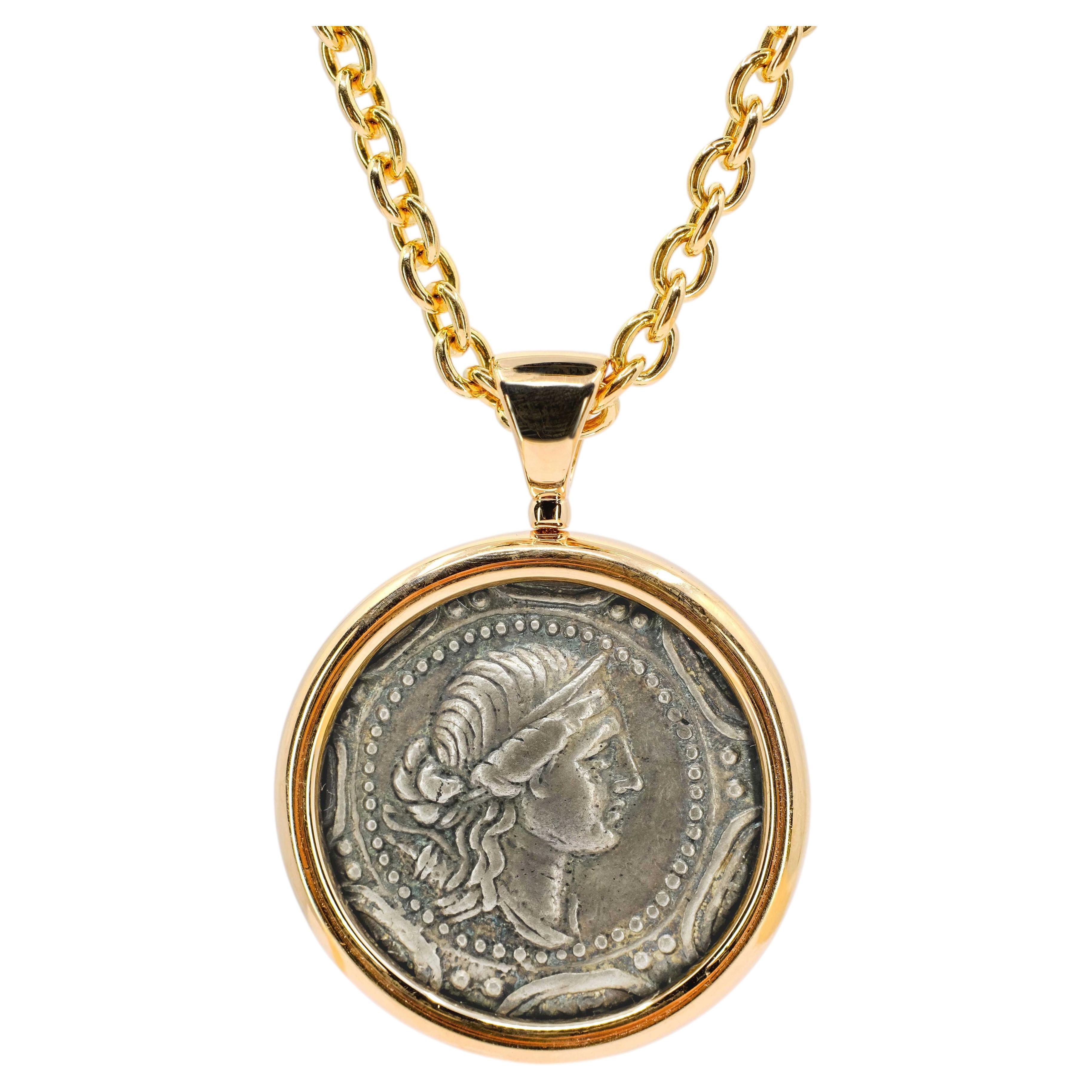 Bulgari Monete Ancient Macedonian Silver Coin 18K Rose Gold Necklace