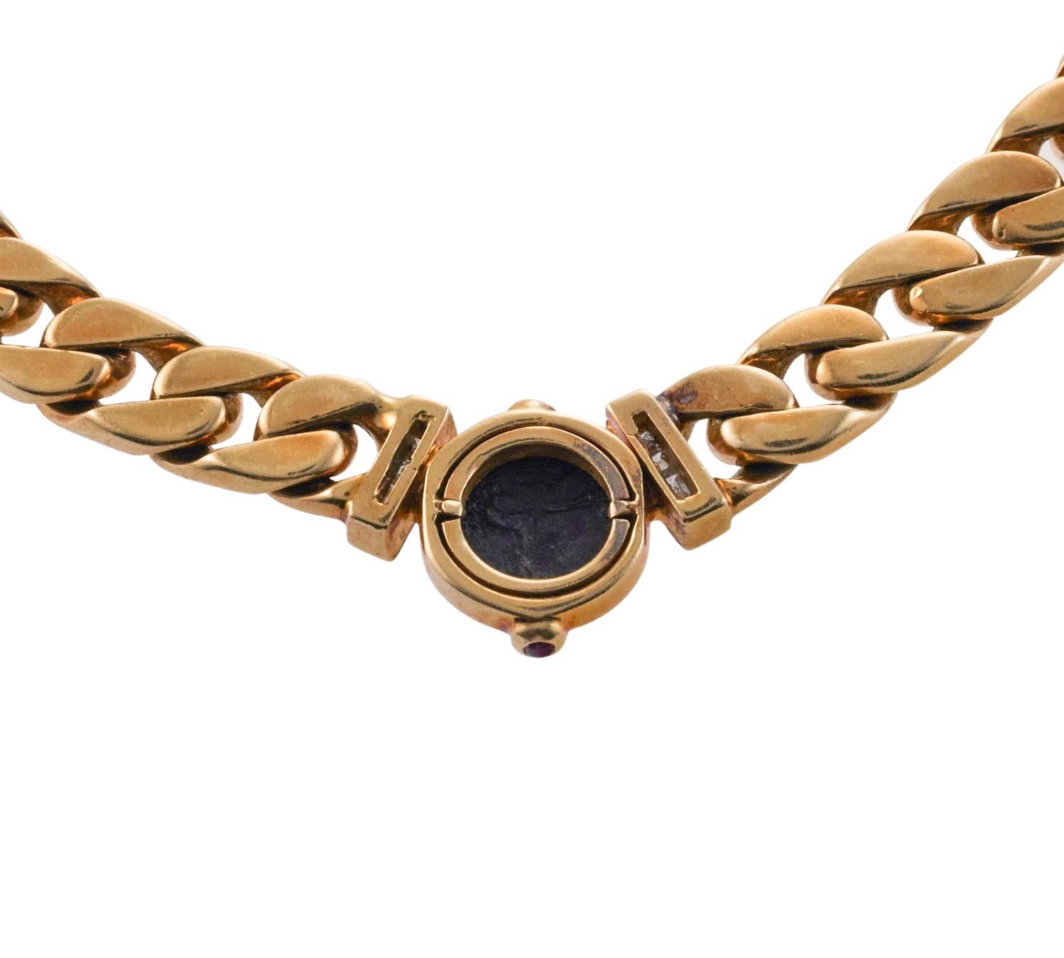 Bulgari Monete Ancient Roman Coin Diamond Gold Link Necklace In Excellent Condition In New York, NY