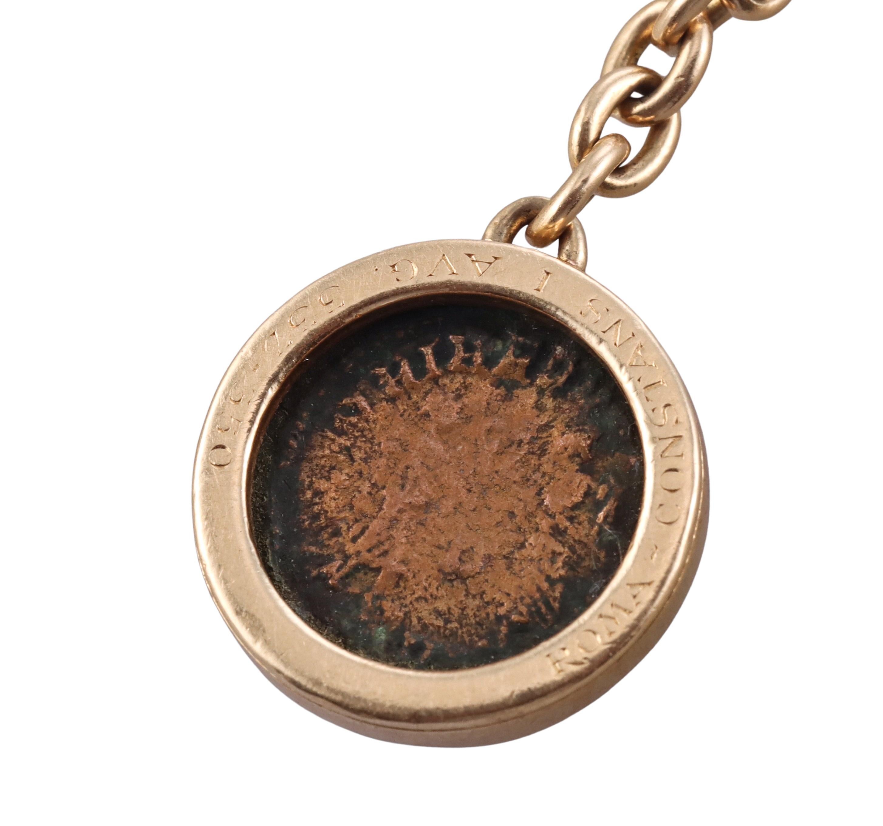Women's Bulgari Monete Ancient Roman Coin Gold Charm Bracelet For Sale