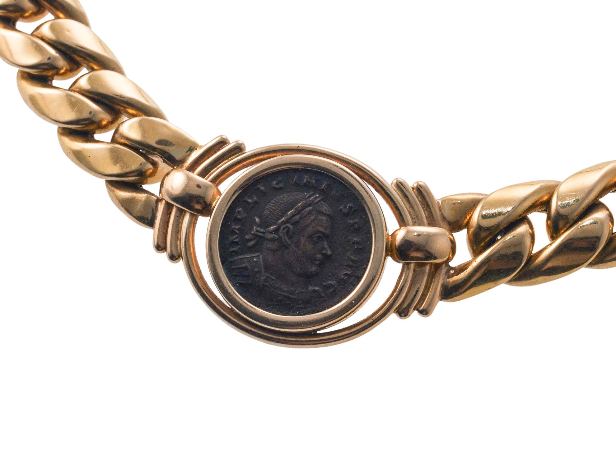 Bulgari Monete-Stil Antike römische Münze Gold Curb Gliederhalskette im Zustand „Gut“ in New York, NY