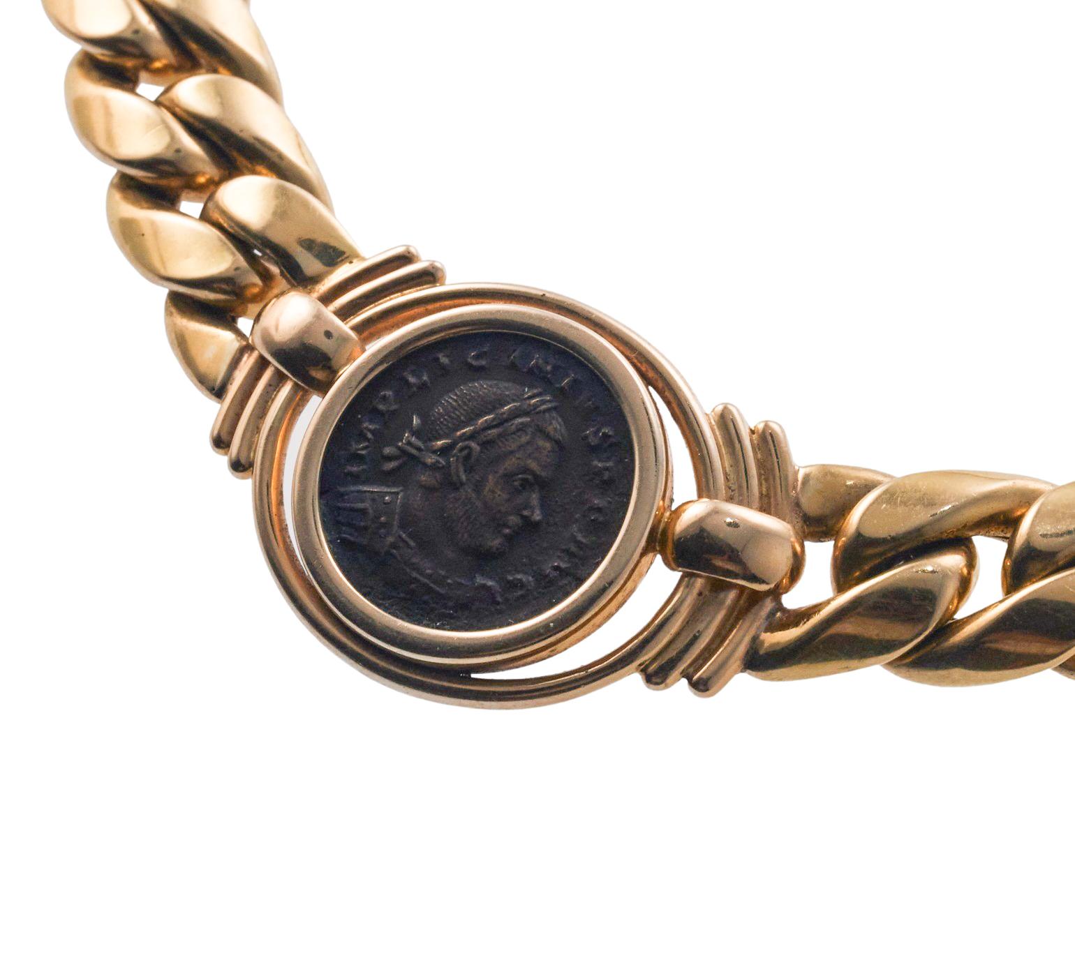 Bulgari Monete-Stil Antike römische Münze Gold Curb Gliederhalskette Damen