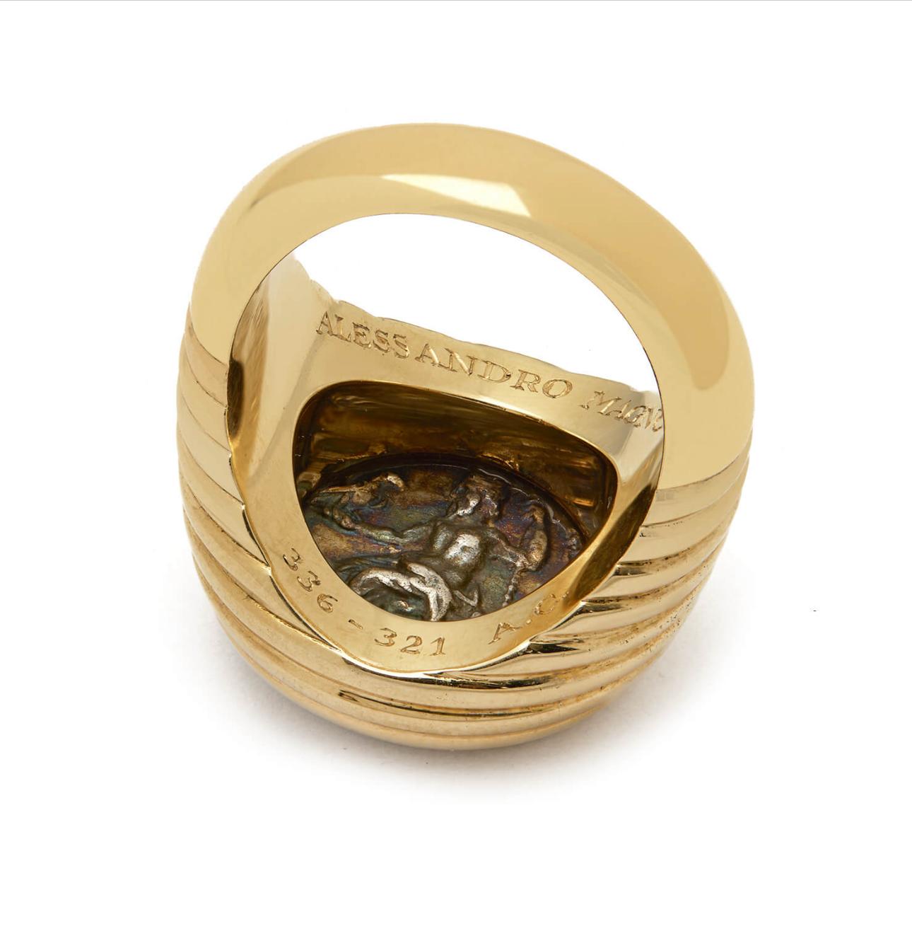 Bulgari Monete Antikes Silber Alessandro Magno Münze Gold Bold Ring für Damen oder Herren