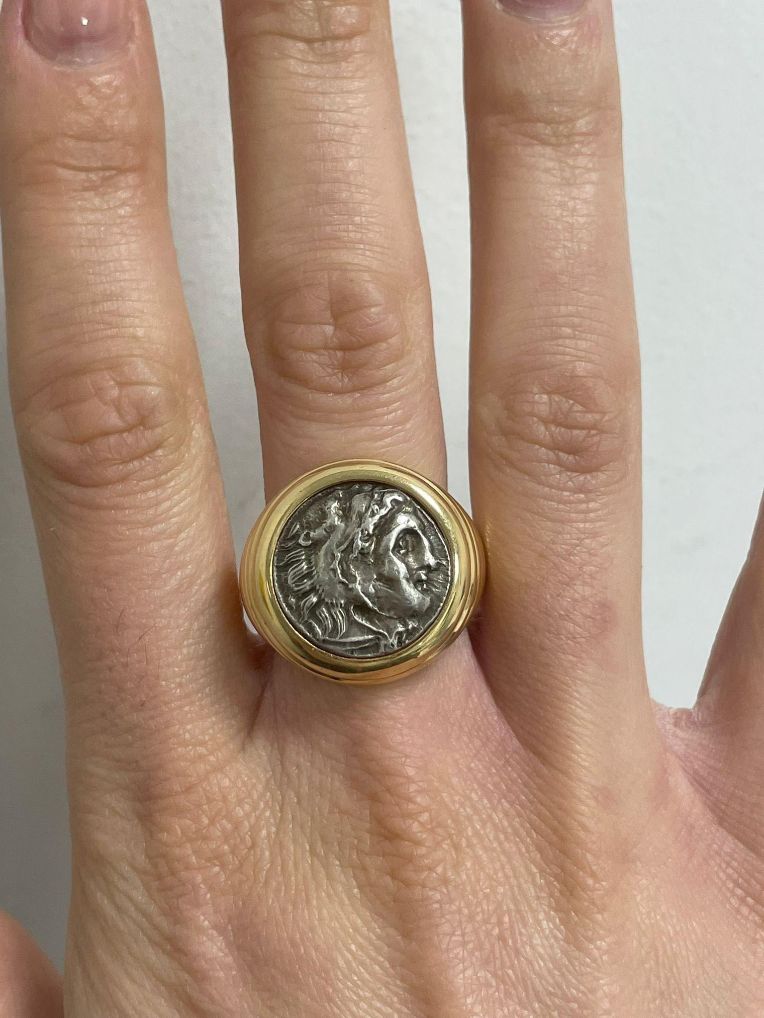 Bulgari Monete Antikes Silber Alessandro Magno Münze Gold Bold Ring 3