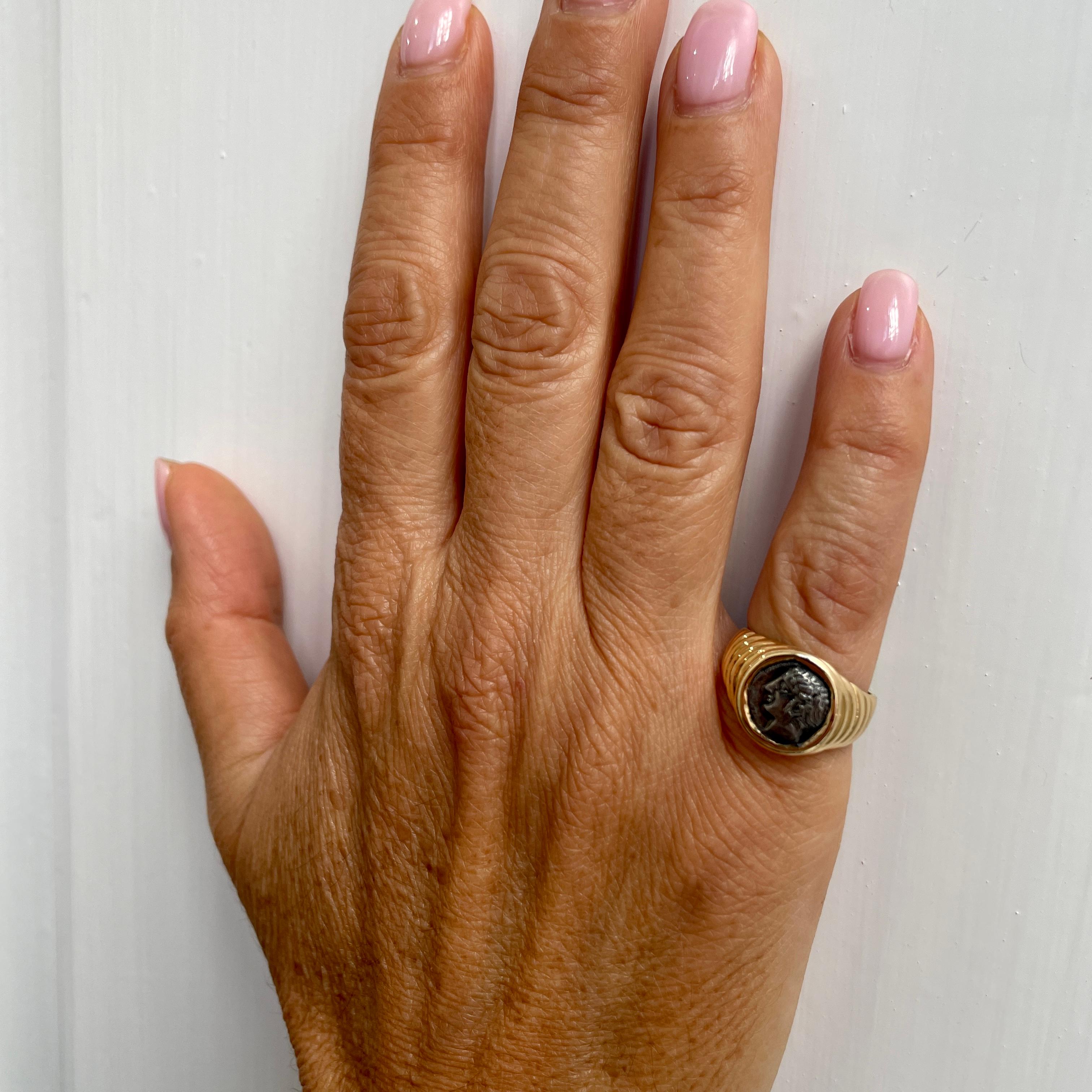 Bulgari Monete Ancient Silver Coin Gold Bold Ring For Sale 3
