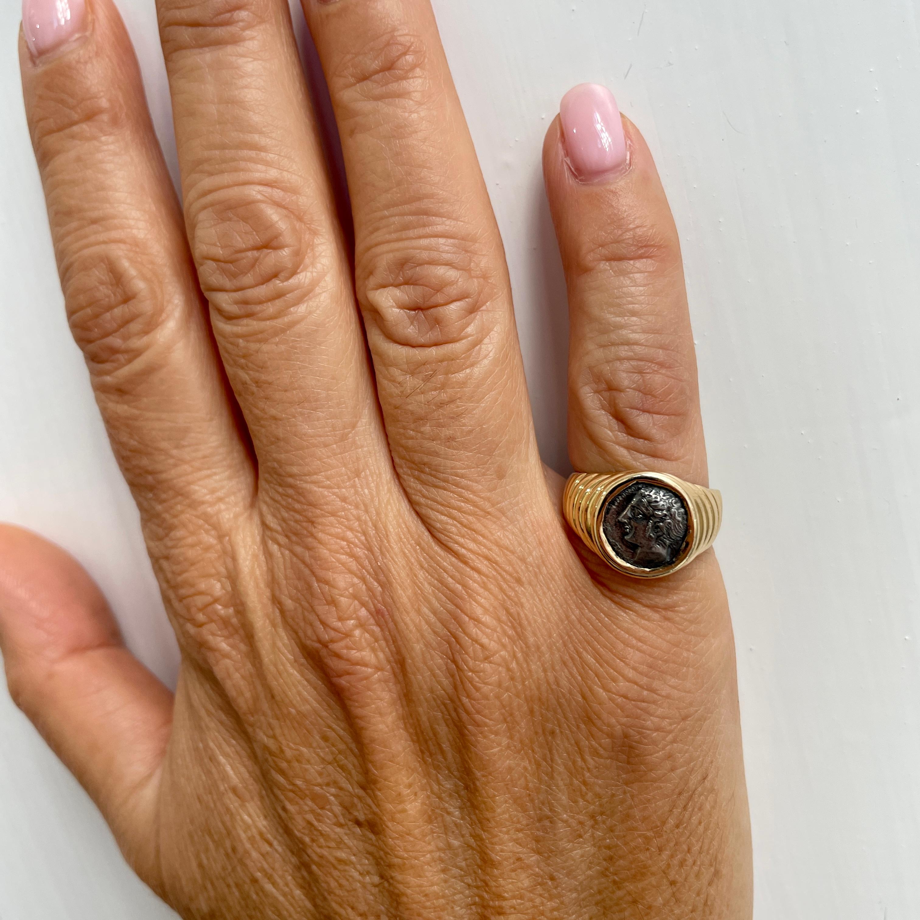 Bulgari Monete Ancient Silver Coin Gold Bold Ring For Sale 4