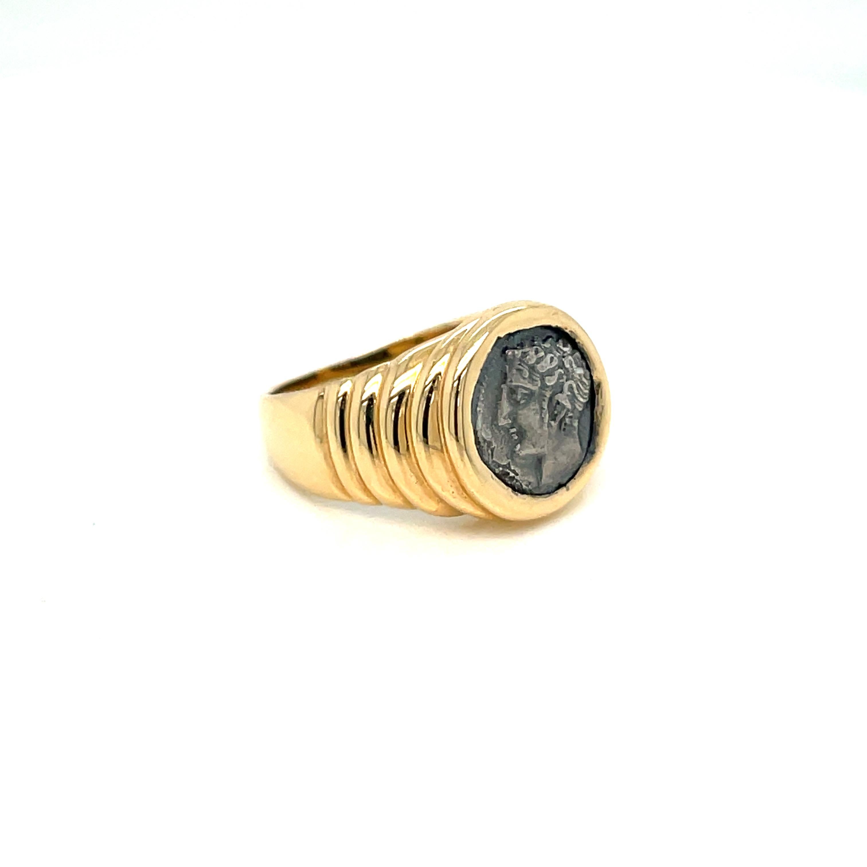 Bulgari Monete Ancient Silver Coin Gold Bold Ring In Excellent Condition In Napoli, Italy