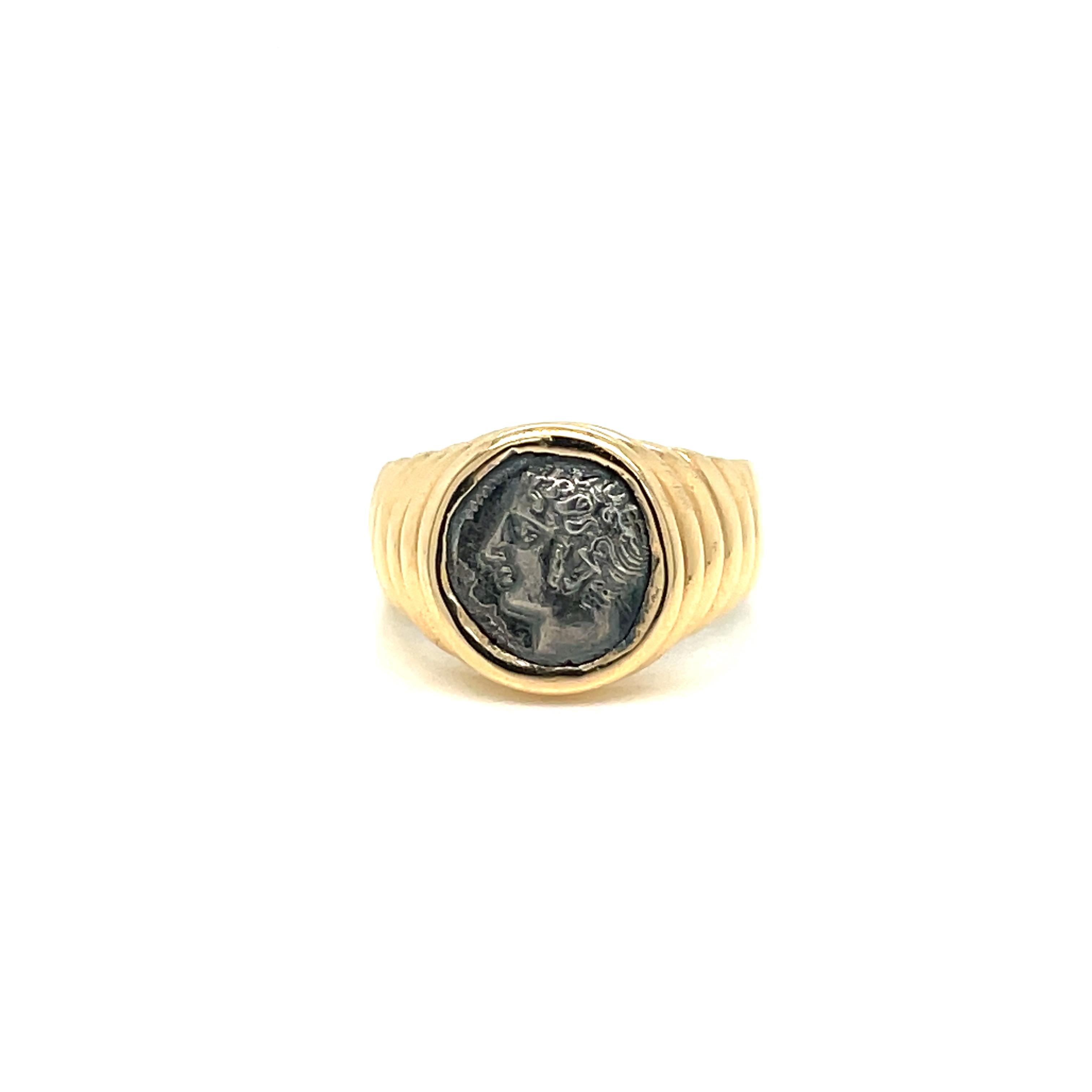 Women's or Men's Bulgari Monete Ancient Silver Coin Gold Bold Ring For Sale