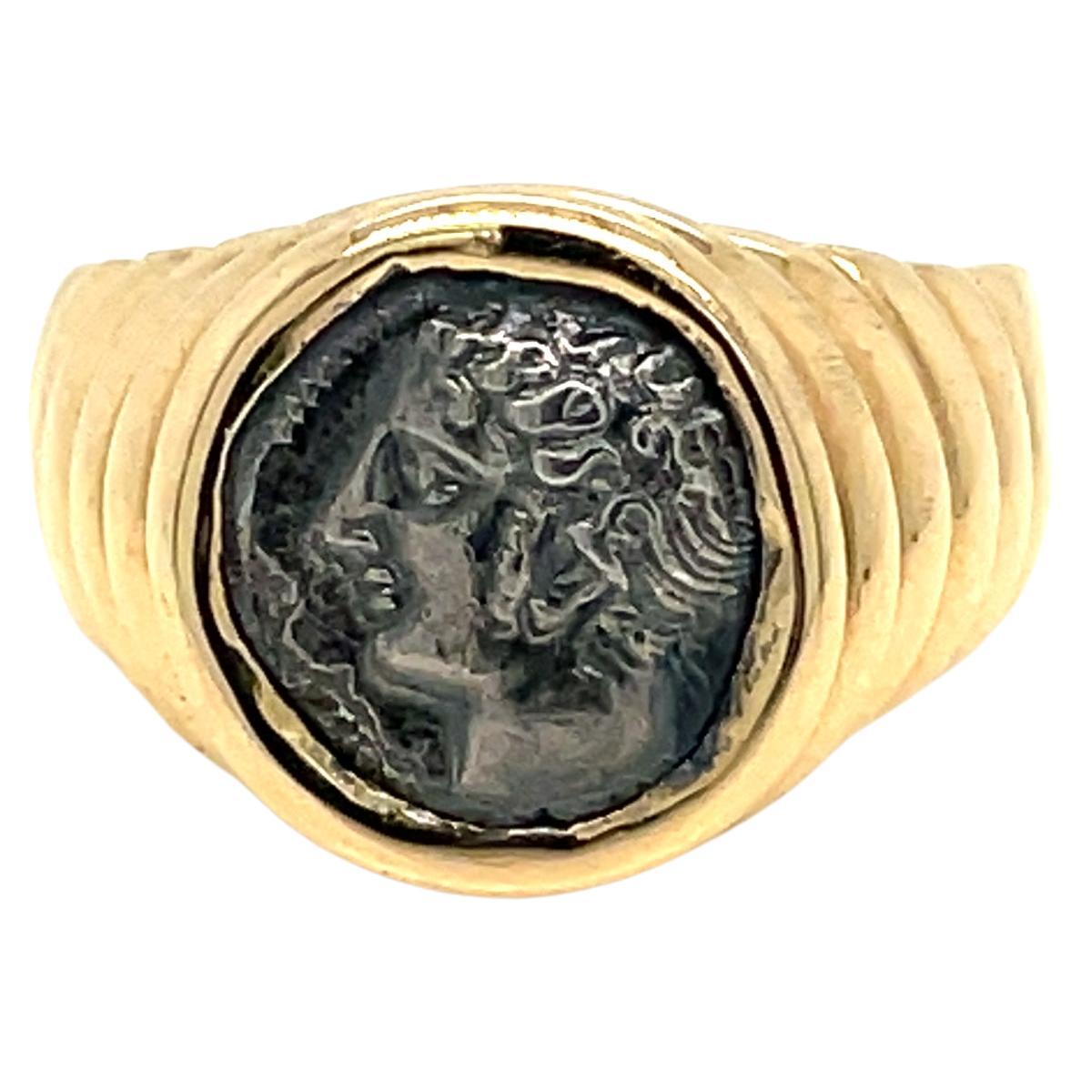 Bulgari Monete Ancient Silver Coin Gold Bold Ring For Sale