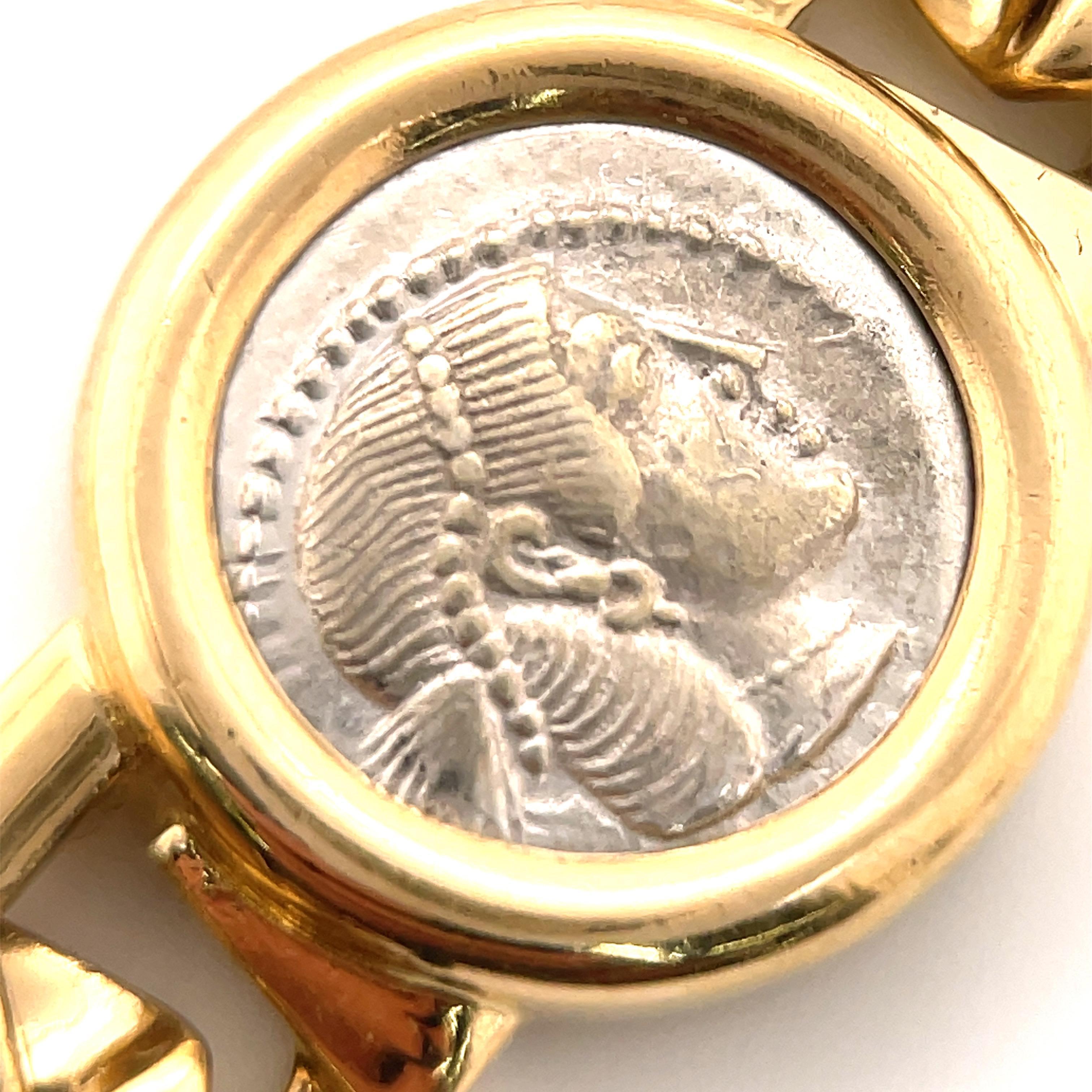 Bulgari Monete Ancient Silver Coin Necklace Bracelet Ring Set 18K Yellow Gold 2