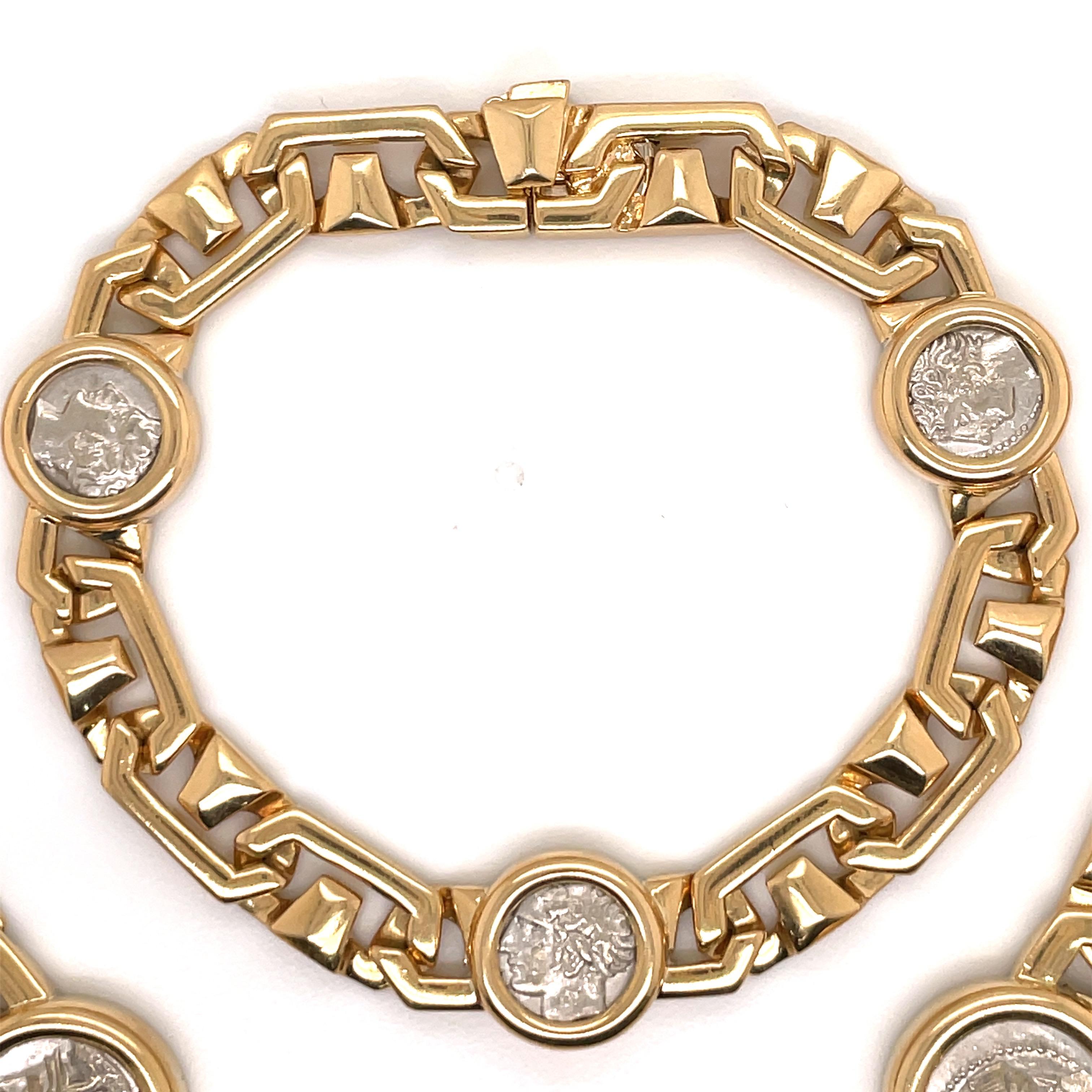 Bulgari Monete Ancient Silver Coin Necklace Bracelet Ring Set 18K Yellow Gold 6
