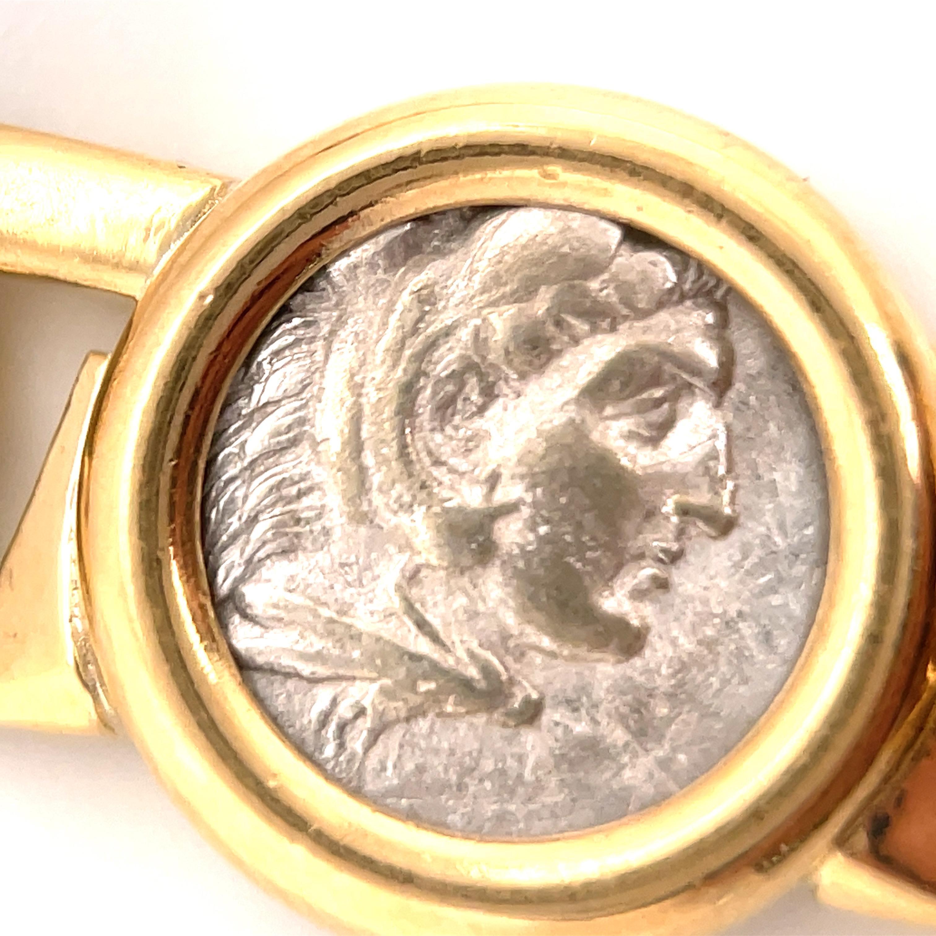 Women's Bulgari Monete Ancient Silver Coin Necklace Bracelet Ring Set 18K Yellow Gold