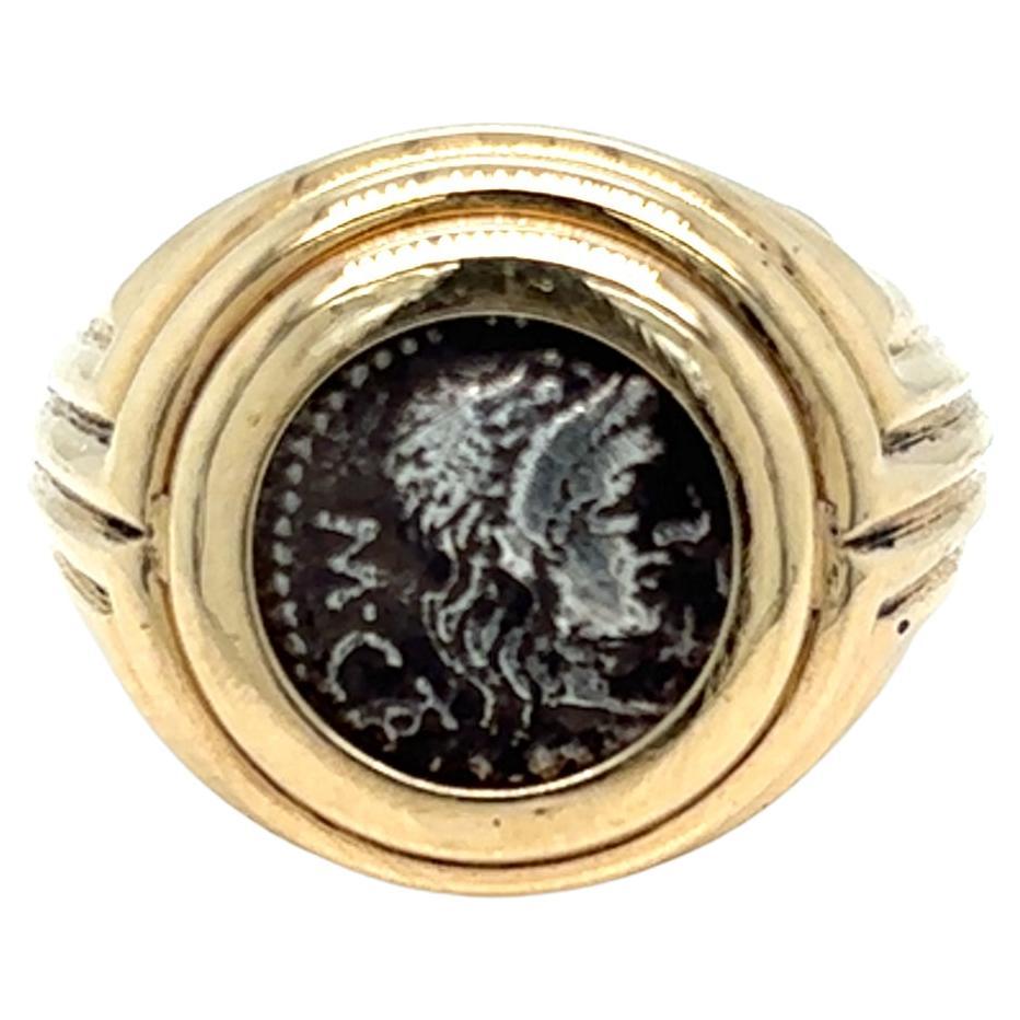 Bulgari Monete Ancient Silver M. Porcius Cato, Quinario, Roma, 89 a.C. Gold Ring For Sale