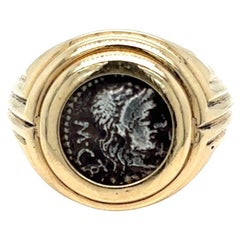 Bulgari Monete Ancient Silver M. Porcius Cato, Quinario, Roma, 89 a.C. Gold Ring