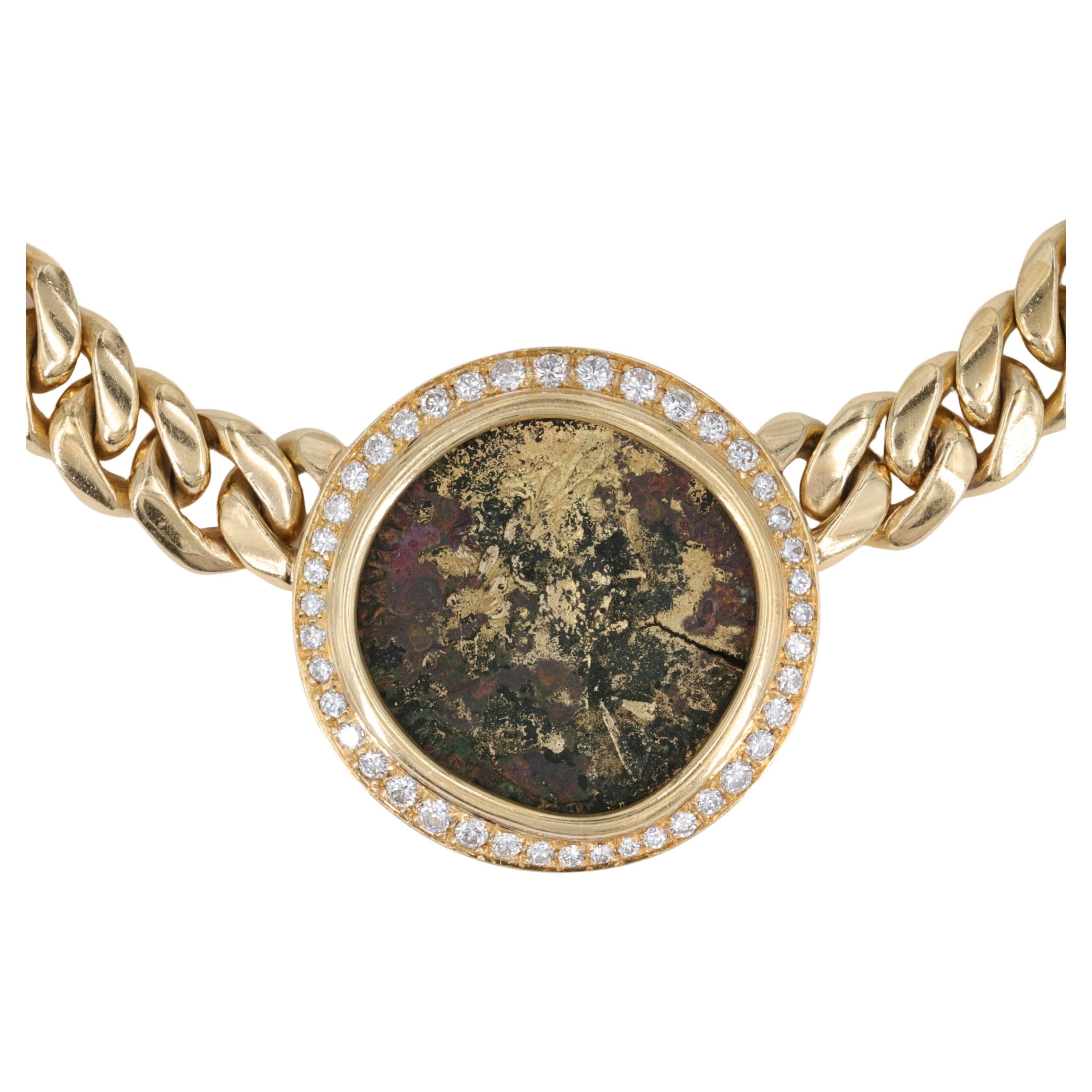 Bulgari Monete Diamond Ancient Roman Coin of Emperor Hadrian Necklace in 18k