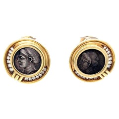 Bulgari Monete Diamond Gold Rare Ancient Silver Coin Earrings