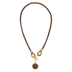 Retro Bulgari Monete Gold Ancient Coin Leather Necklace