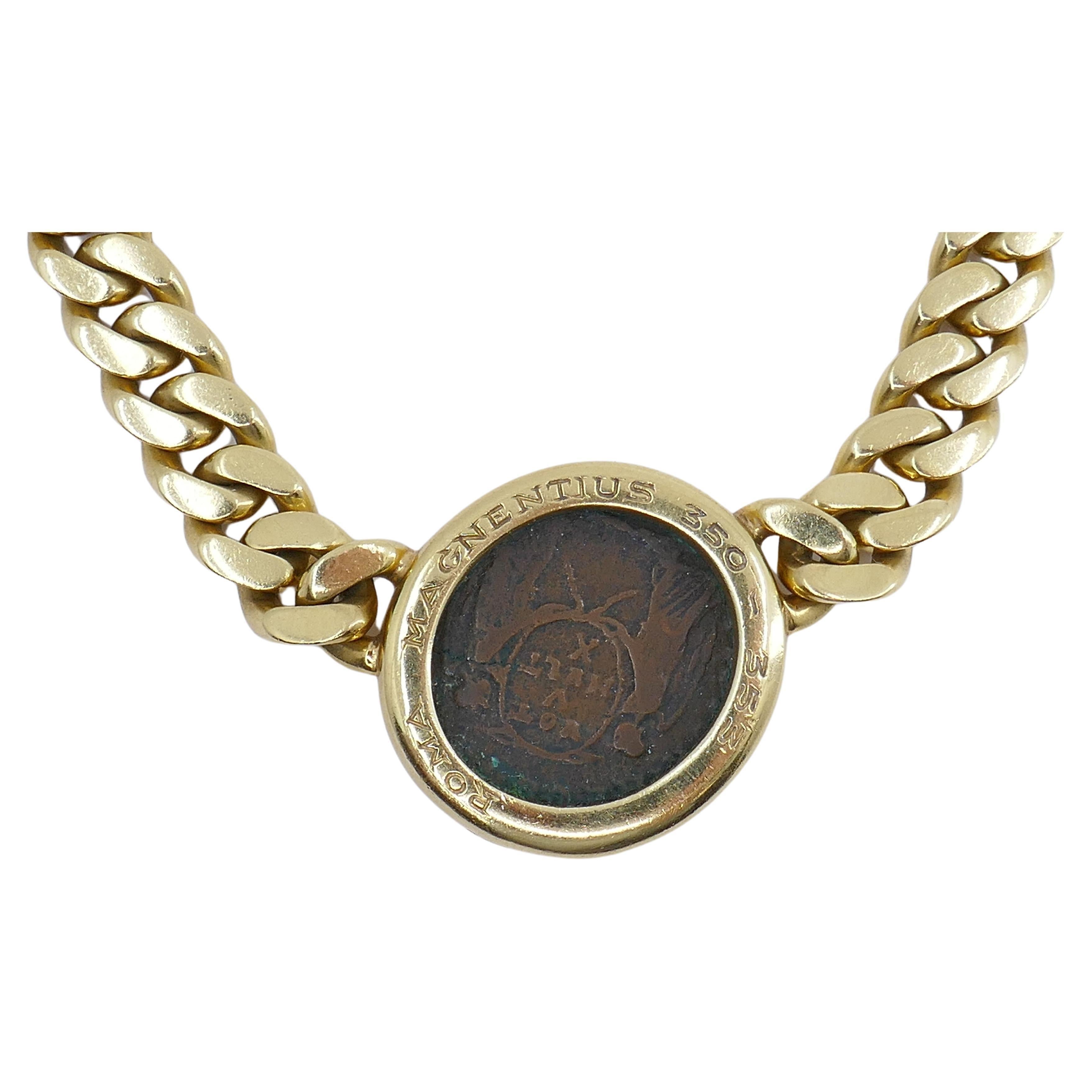 Bulgari Monete Gold Necklace Ancient Roman Coin  In Excellent Condition For Sale In Beverly Hills, CA
