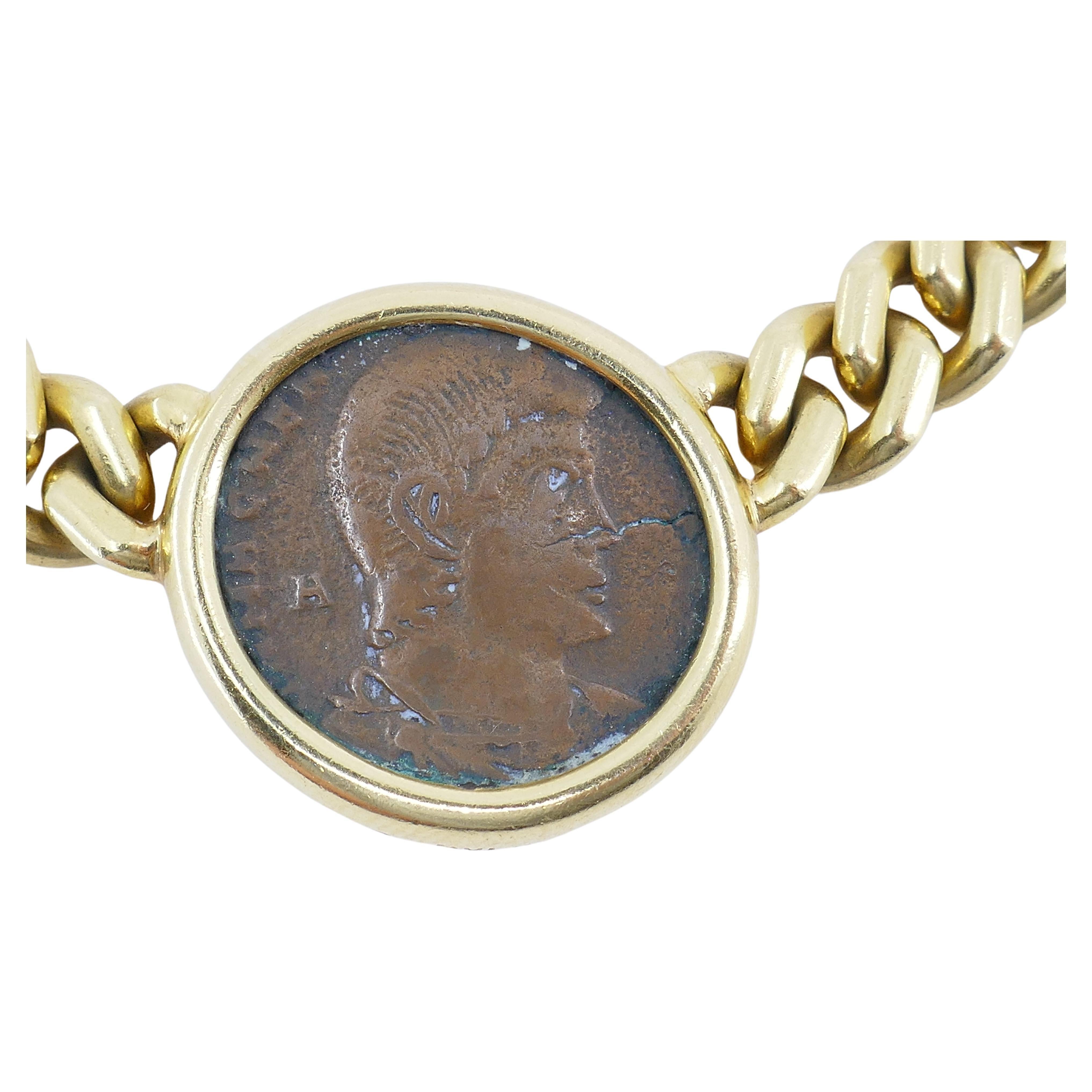 Women's or Men's Bulgari Monete Gold Necklace Ancient Roman Coin  For Sale
